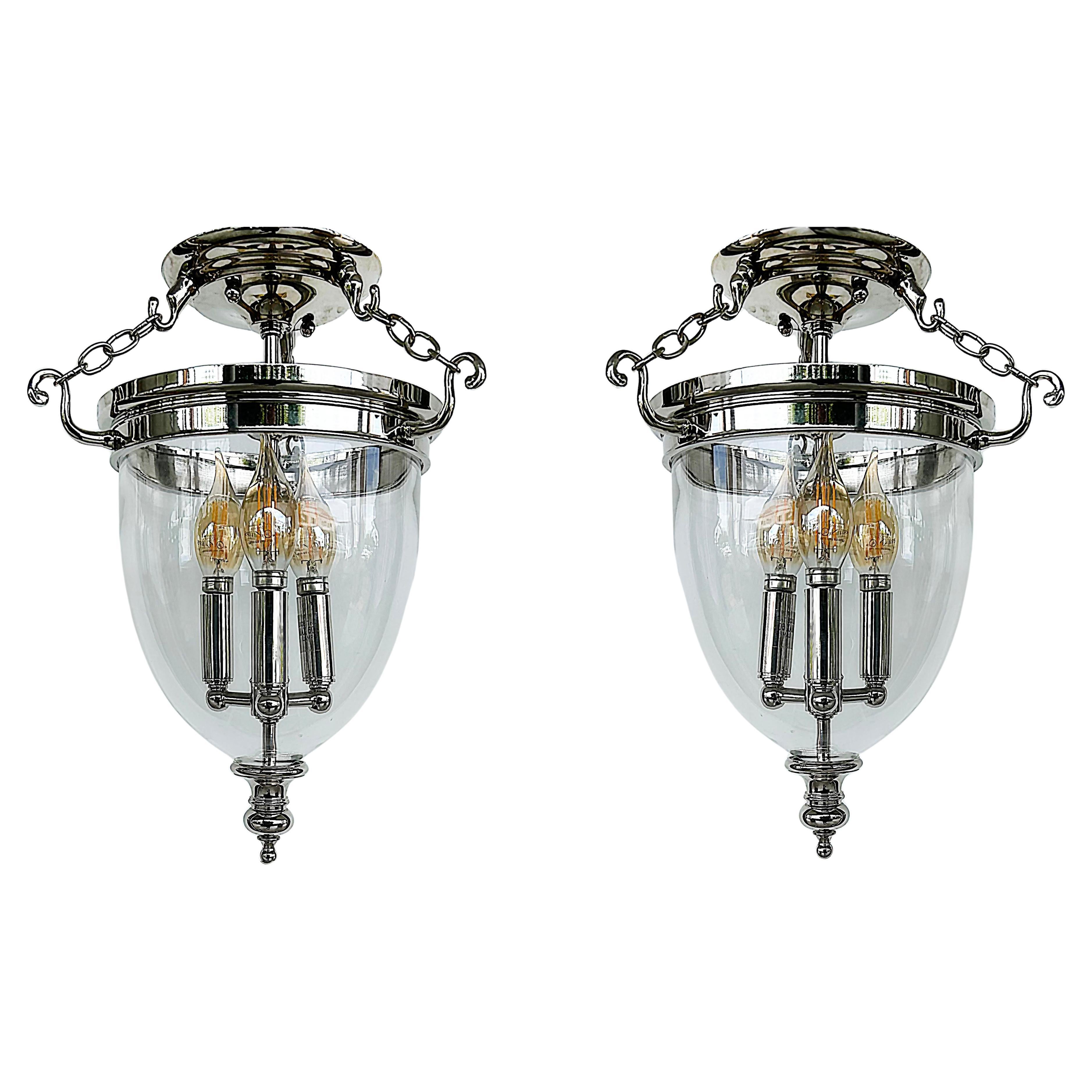 Hudson Valley Hanover, plafoniera a campana in vetro a 3 luci in nichel, 2 disponibili