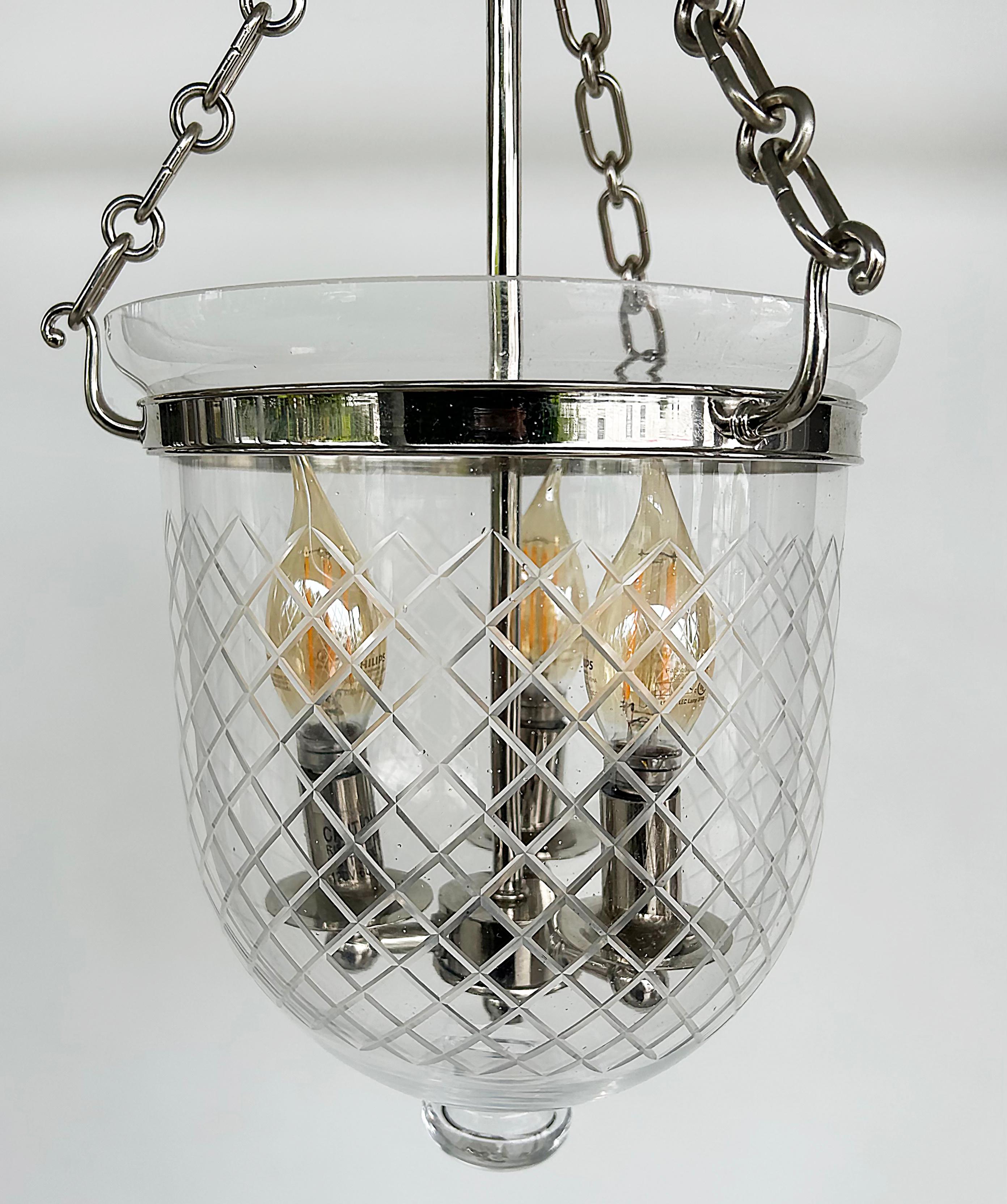 Americano Hudson Valley Lighting Hampton 3 luci a campana con vetro tagliato in vendita