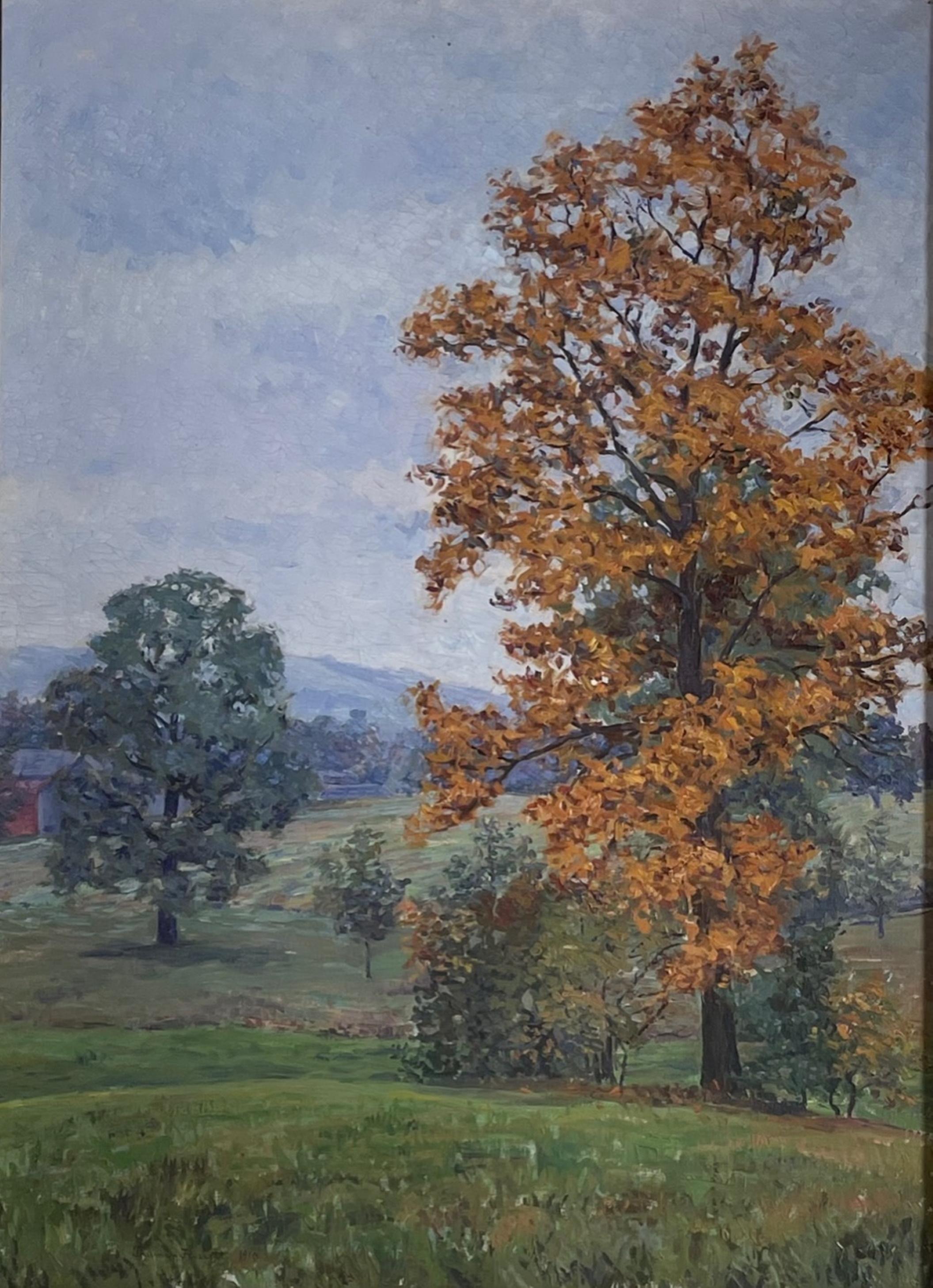 Vintage Hudson Valley New York Oil Painting in Newcomb Macklin Frame

Romantic and moody autumn landscape painting, oil on canvas signed by Truman Edmund Fassett and dated 1910. Fassett, a New York artist, graduated from Cornell University in