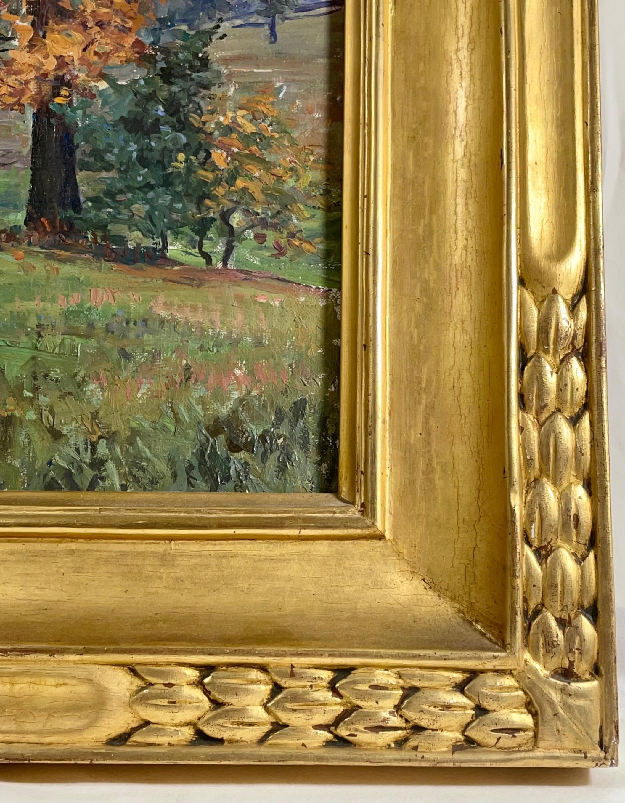 Hand-Painted Hudson Valley New York Oil Painting, Newcomb Macklin Frame, Signed Fassett For Sale