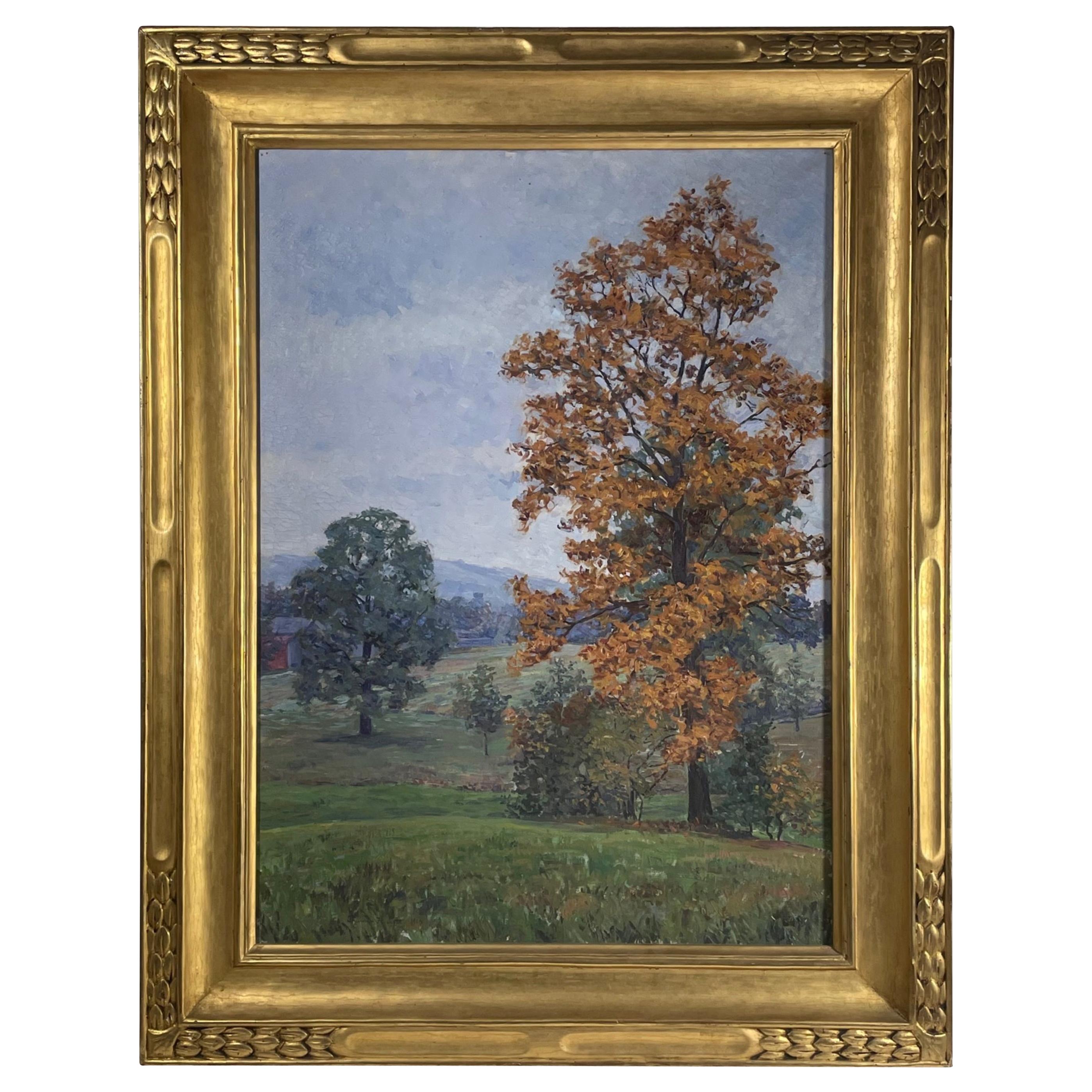Peinture à l'huile de la vallée de l'Hudson à New York, cadre Newcomb Macklin, signée Fassett