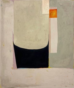 God, Etc. No. 4 (Contemporary Abstract Oil Painting in Gris and Orange)