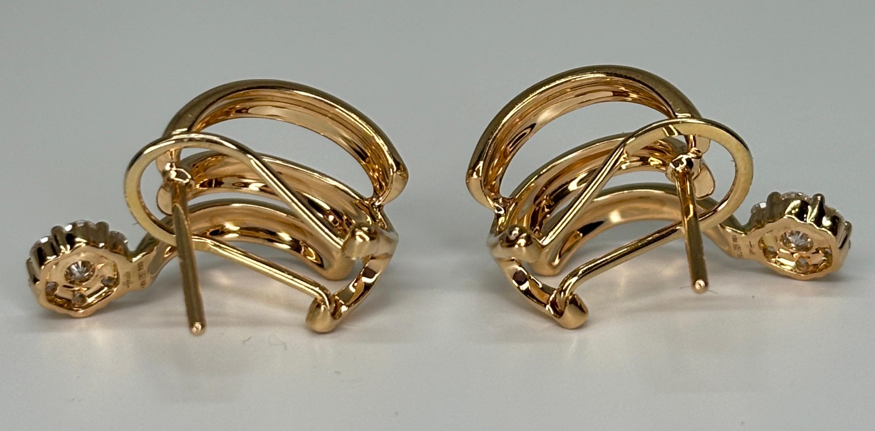 Hueb 18k Rose Gold Flower Diamond Earrings Omega Back For Sale 5