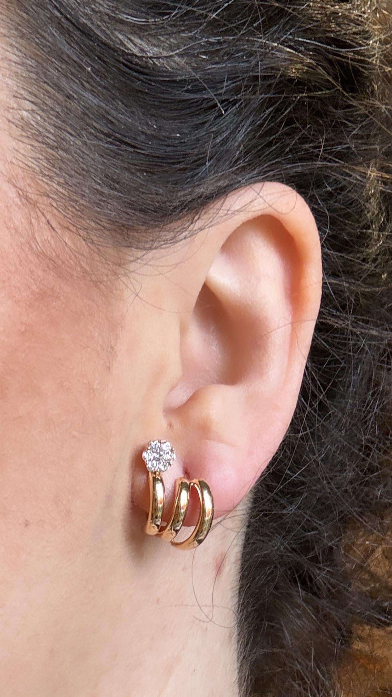 Hueb 18k Rose Gold Flower Diamond Earrings Omega Back For Sale 7