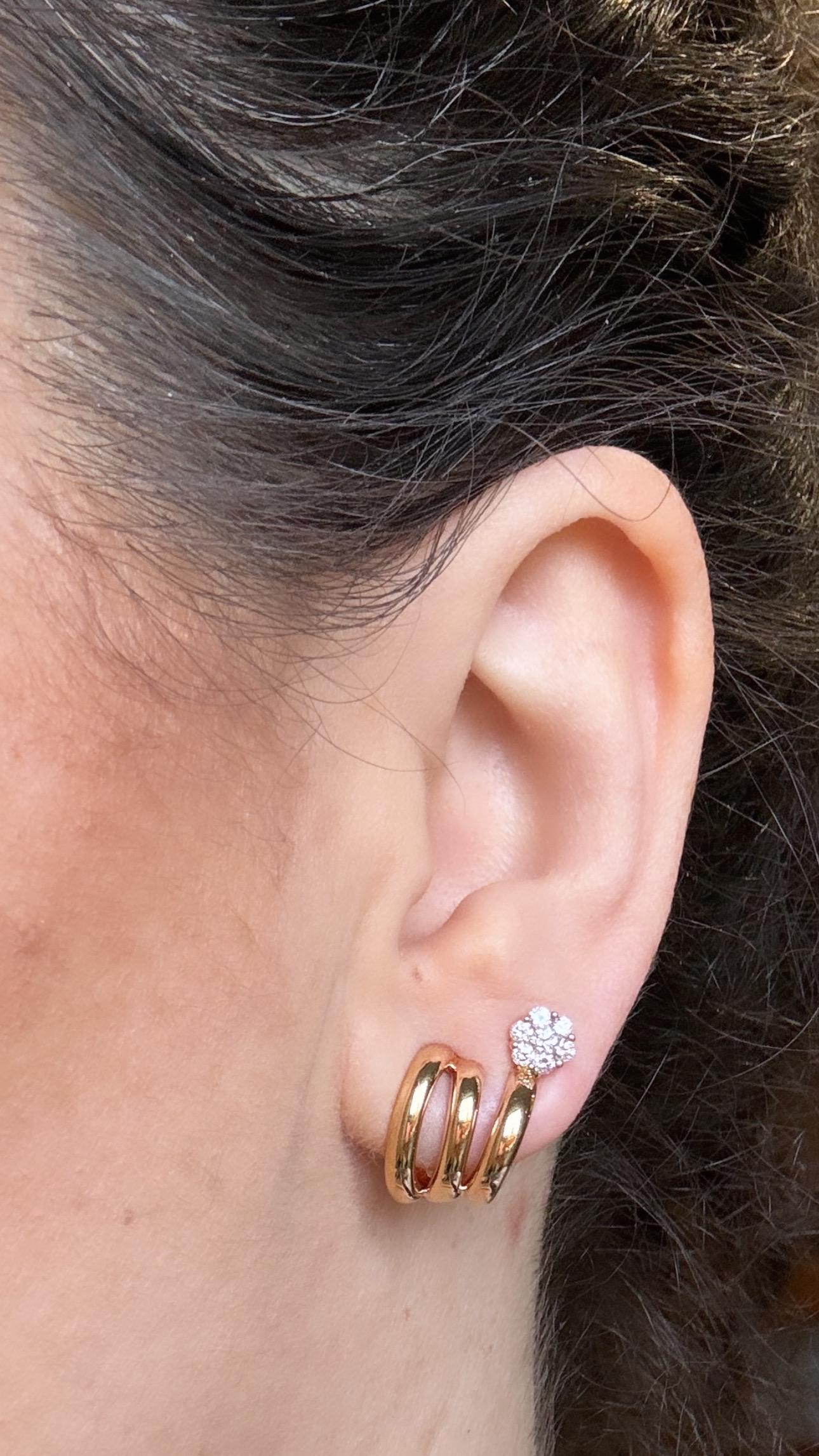 Hueb 18k Rose Gold Flower Diamond Earrings Omega Back For Sale 8