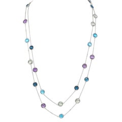 Hueb 2000's Diamond Multi-Gem Topaz Bezel Station Necklace en or blanc 18 carats