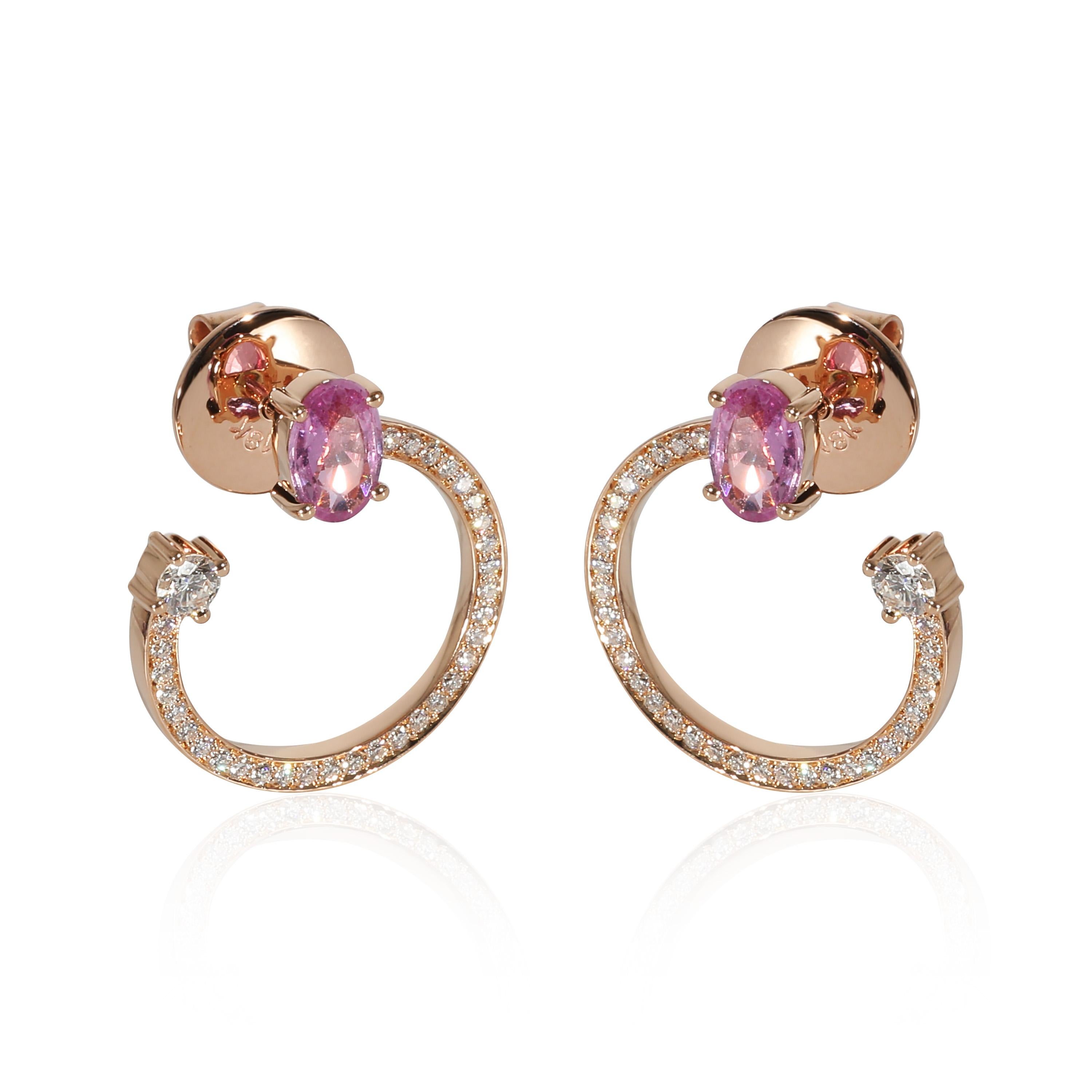 Women's or Men's HUEB Spectrum Pink Sapphire & Diamond Earrings in 18k Rose Gold 0.39 CTW For Sale