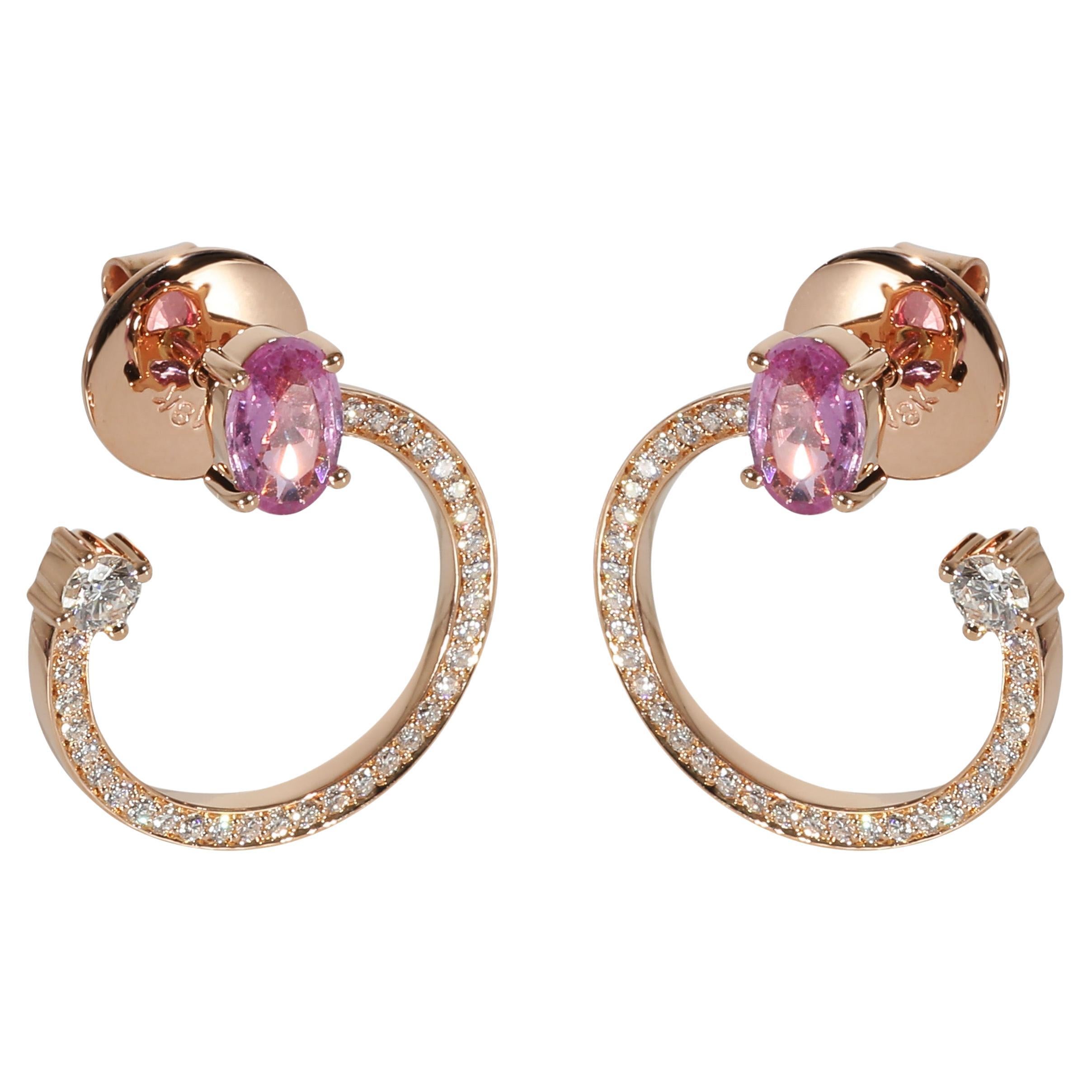 HUEB Spectrum Pink Sapphire & Diamond Earrings in 18k Rose Gold 0.39 CTW For Sale