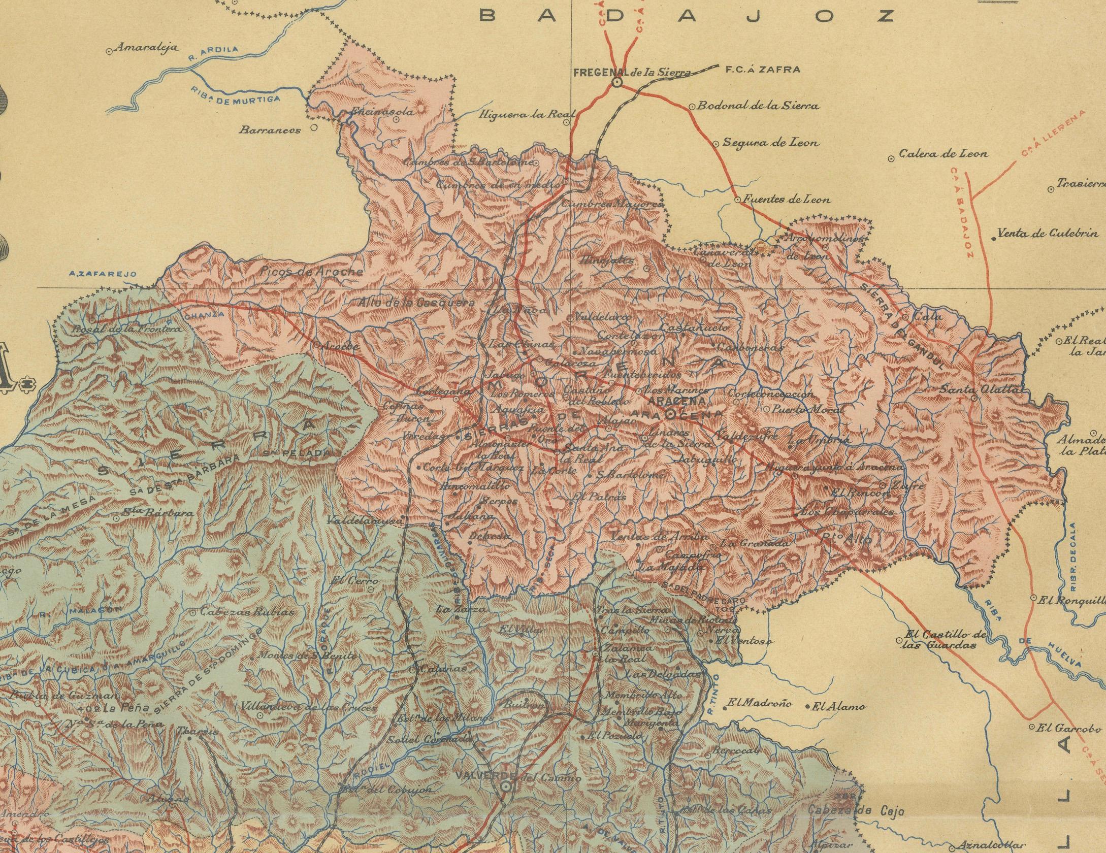Huelva 1901: Eine kartografische Darstellung der atlantischen Grenze Andalusiens im Zustand „Gut“ im Angebot in Langweer, NL