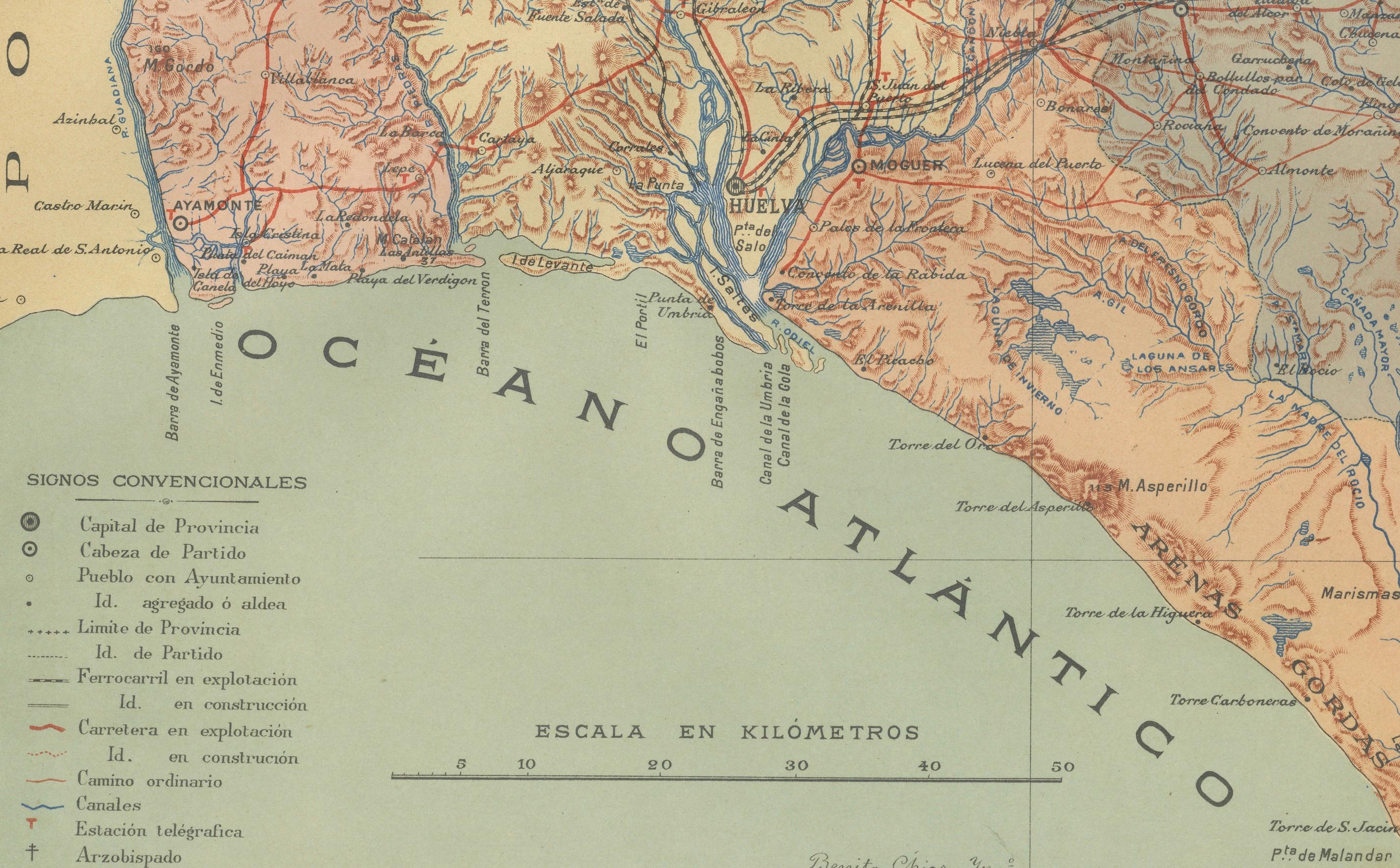 Huelva 1901: Eine kartografische Darstellung der atlantischen Grenze Andalusiens (Papier) im Angebot