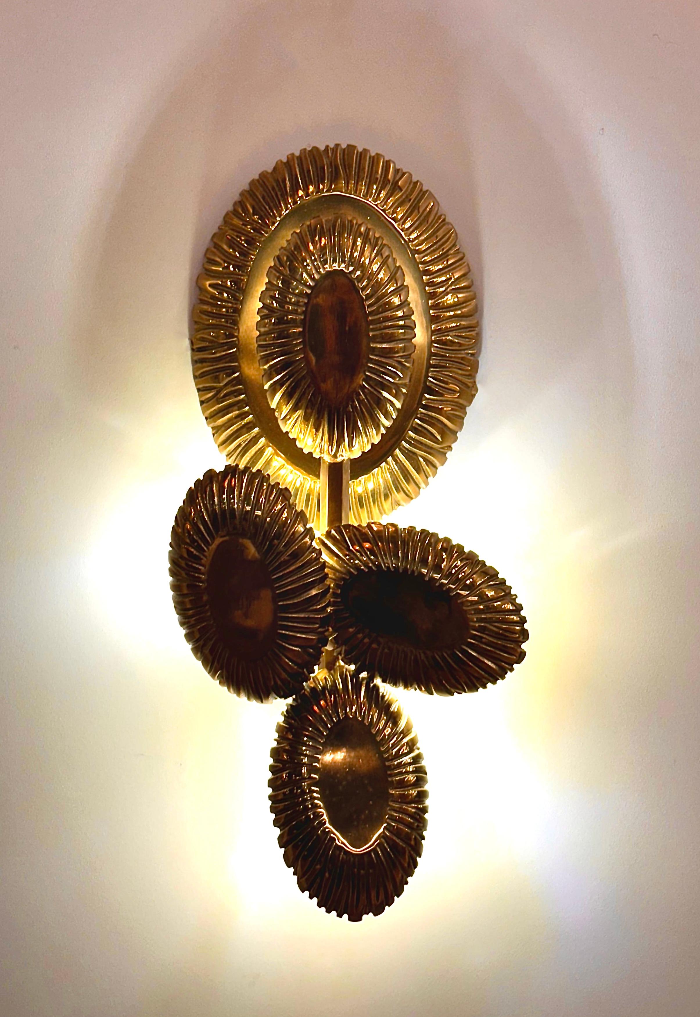 Huelva Flora Brass Casting Wall Sconce, Sculptural Sconce, Art Lighting For Sale 3