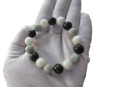 Hues of Green Burmese A-Jade Beaded Bracelet (12-12.5mm Each x 17 Beads) 04002