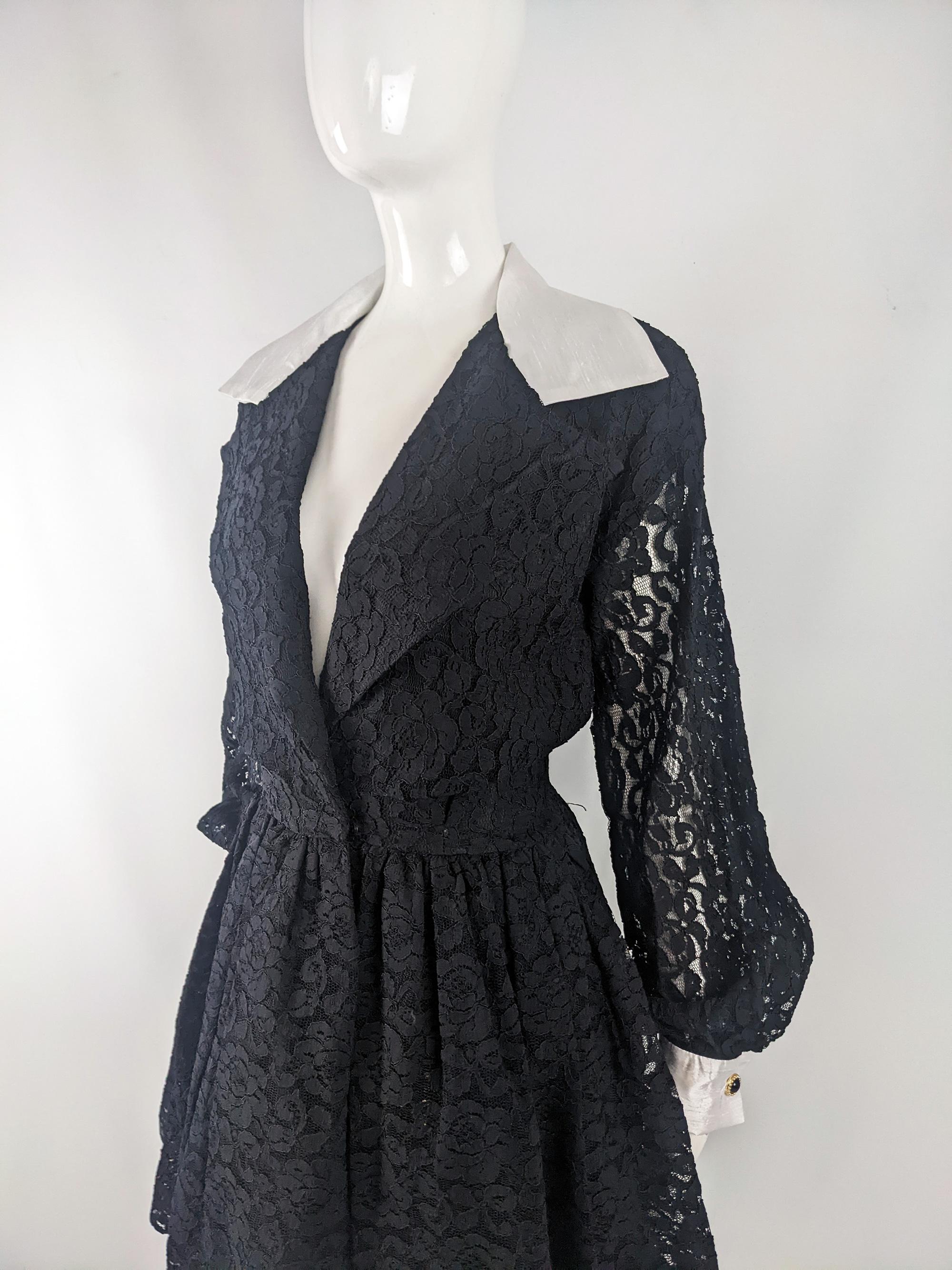 Huey Waltzer Vintage Black Lace Evening Party Dress, 1980s 1