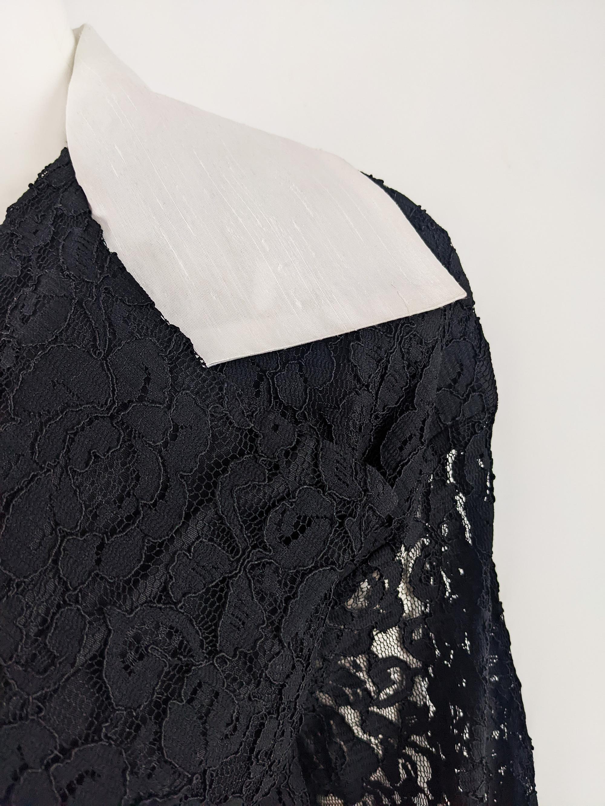 Huey Waltzer Vintage Black Lace Evening Party Dress, 1980s 2