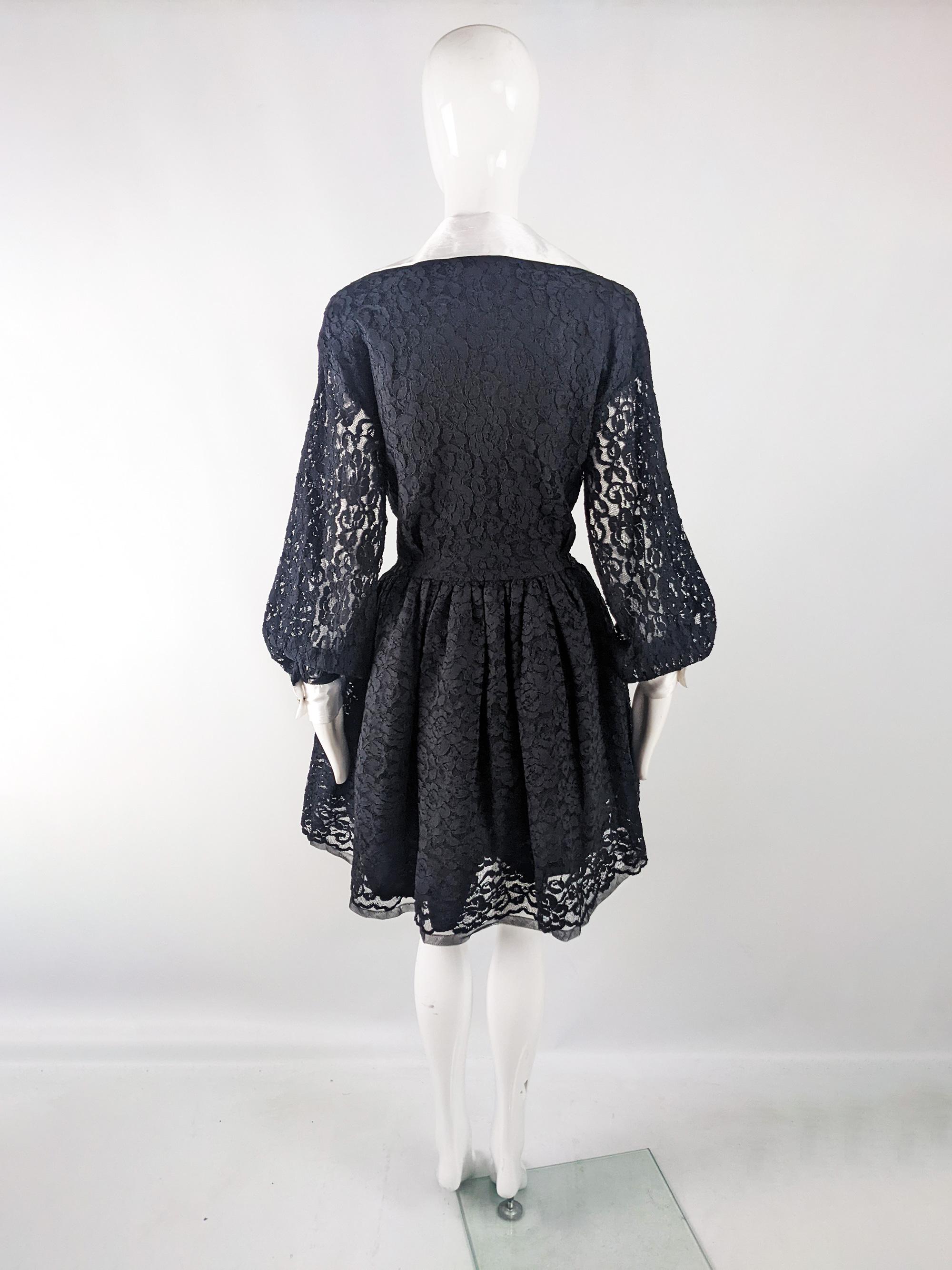 Huey Waltzer Vintage Black Lace Evening Party Dress, 1980s 4