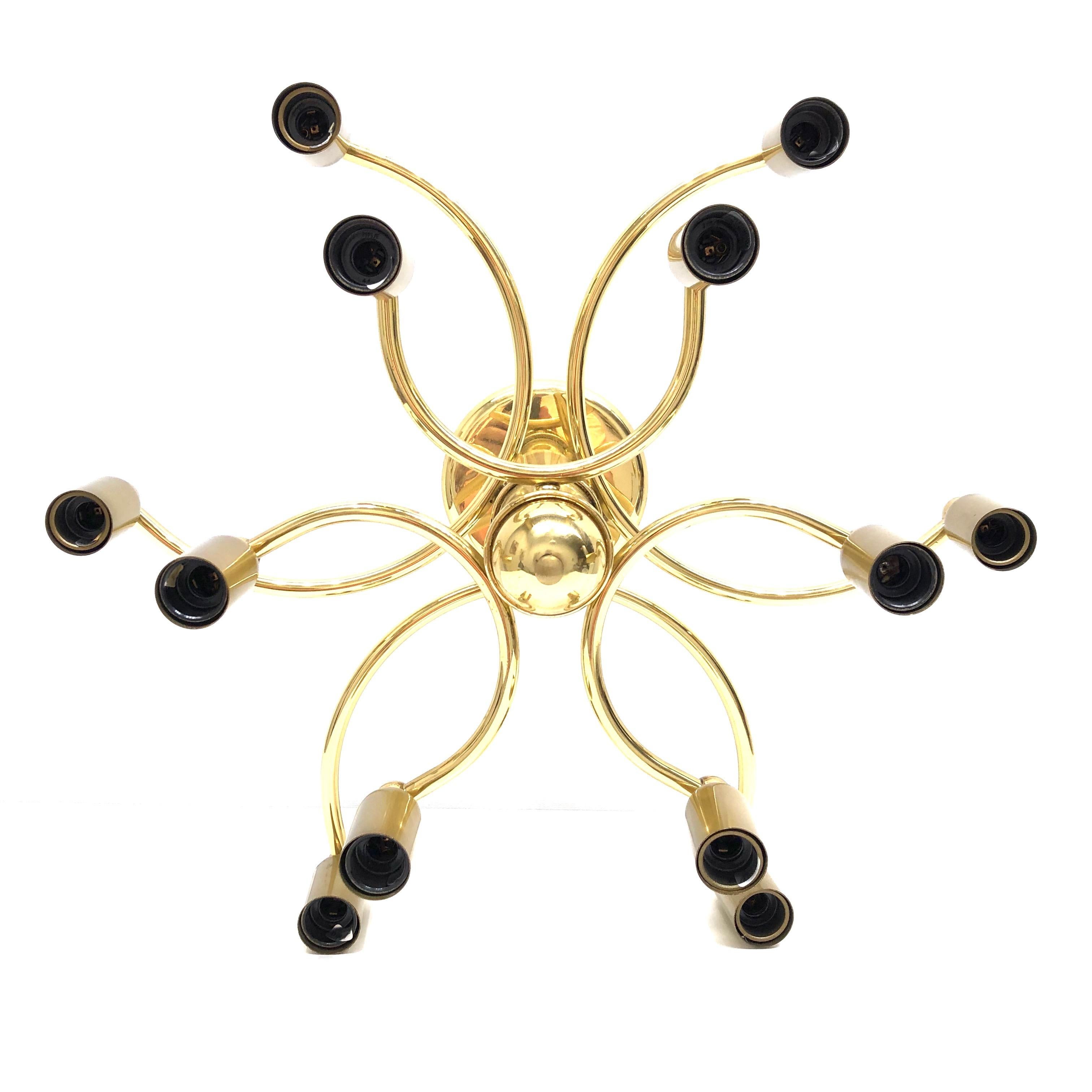 Late 20th Century Hufnagel Leuchten Modernist Sculptural Brass 12-Light Flush Mount, 1970s