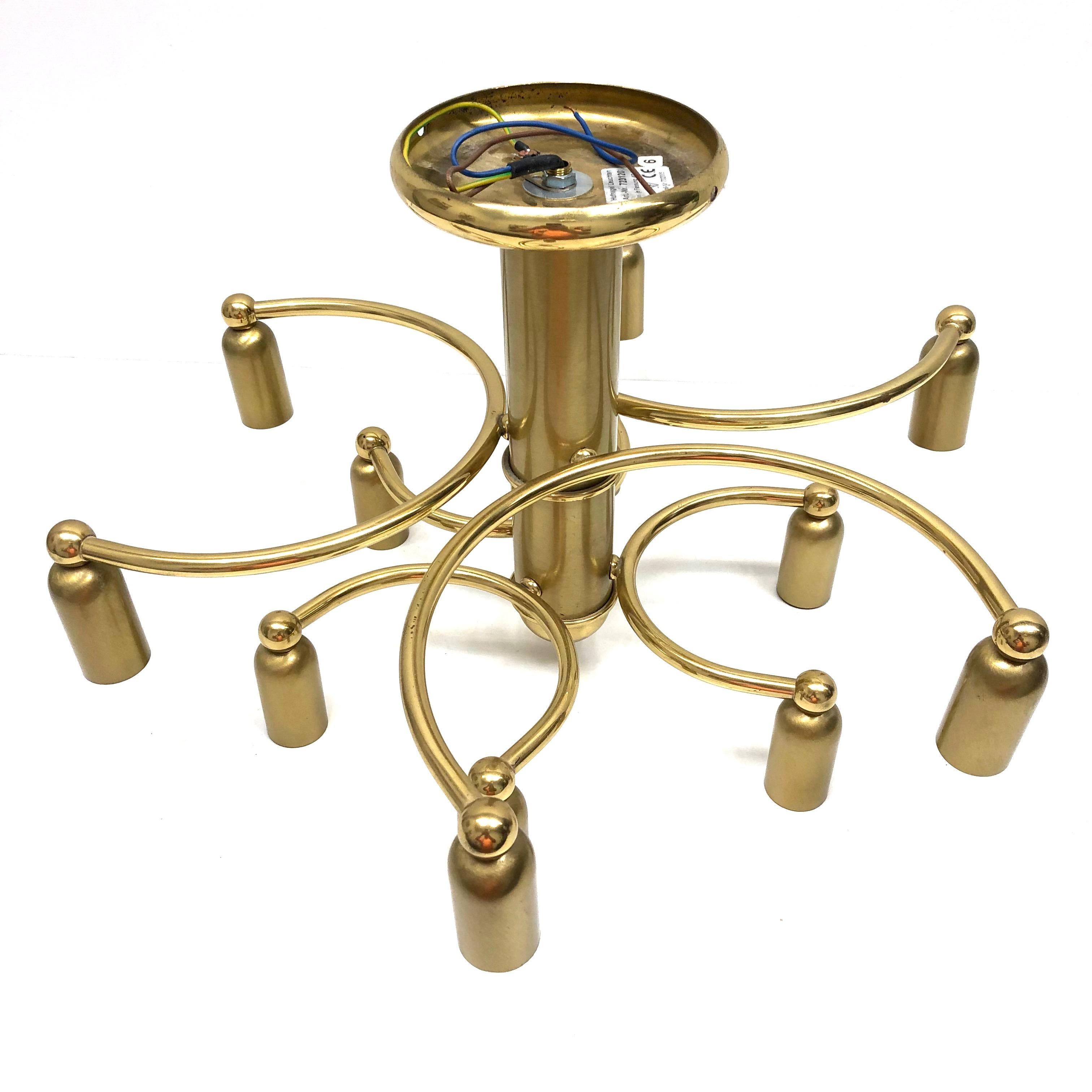 Hufnagel Leuchten Modernist Sculptural Brass 12-Light Flush Mount, 1970s 1