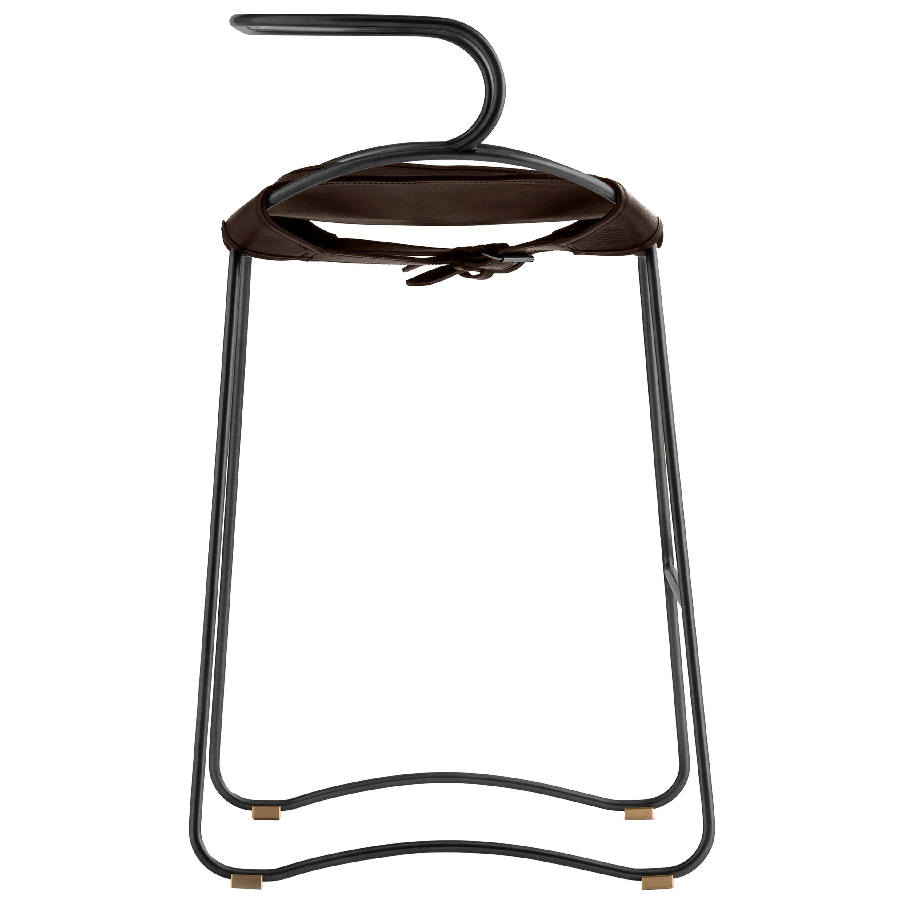 Bienal Stools with Chromed Steel Bases and Quilted Brown Dark Leather Seats at 1stDibs