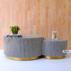 Hug Bone Inlay Nesting Coffee Table Duo with Brass Legs by House of Jaipur