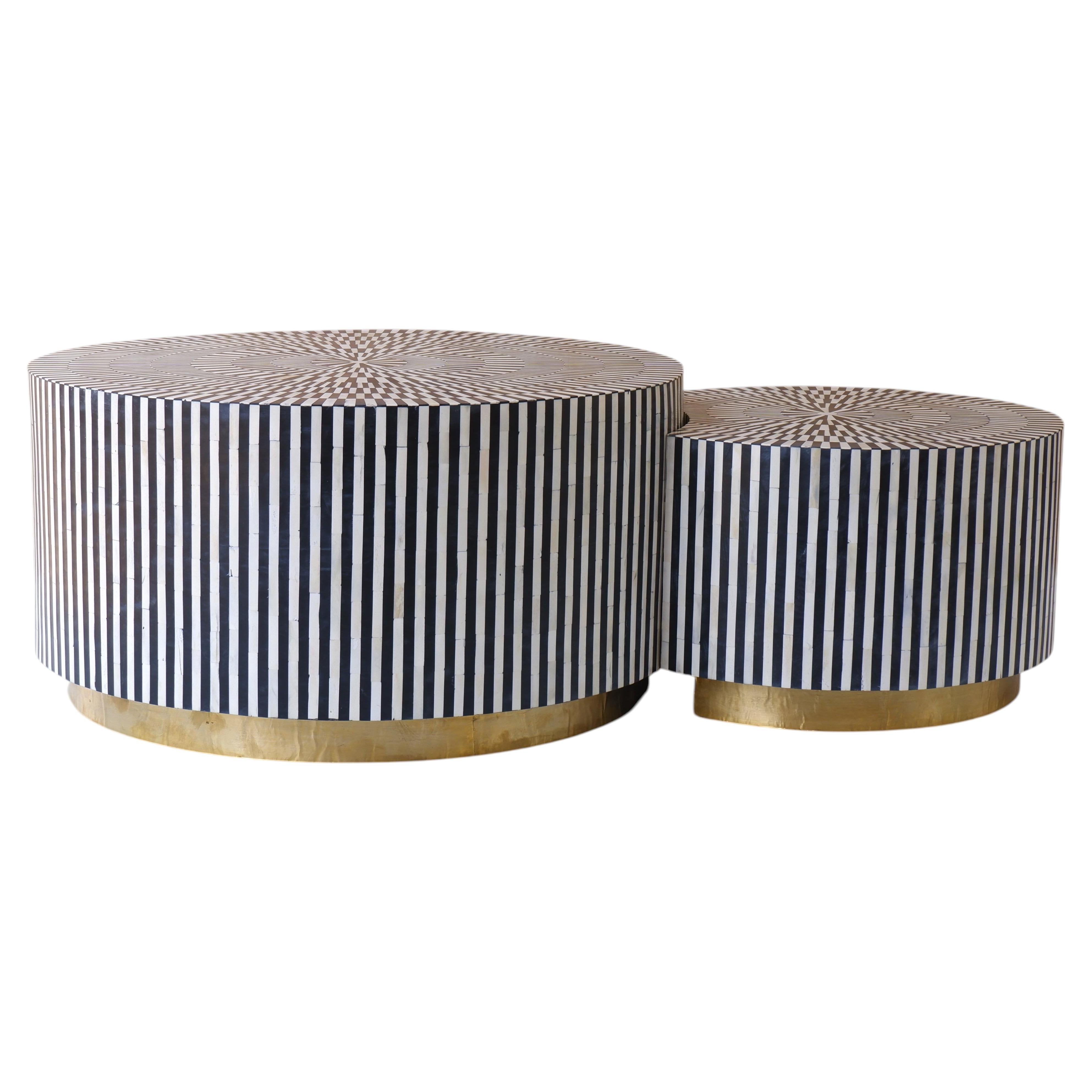 Hug Bone Inlay Nesting Coffee Table Duo with Brass Legs by House of Jaipur
