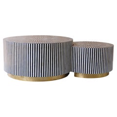 Hug Bone Inlay Nesting Coffee Table Duo with Brass Legs by House of Jaipur