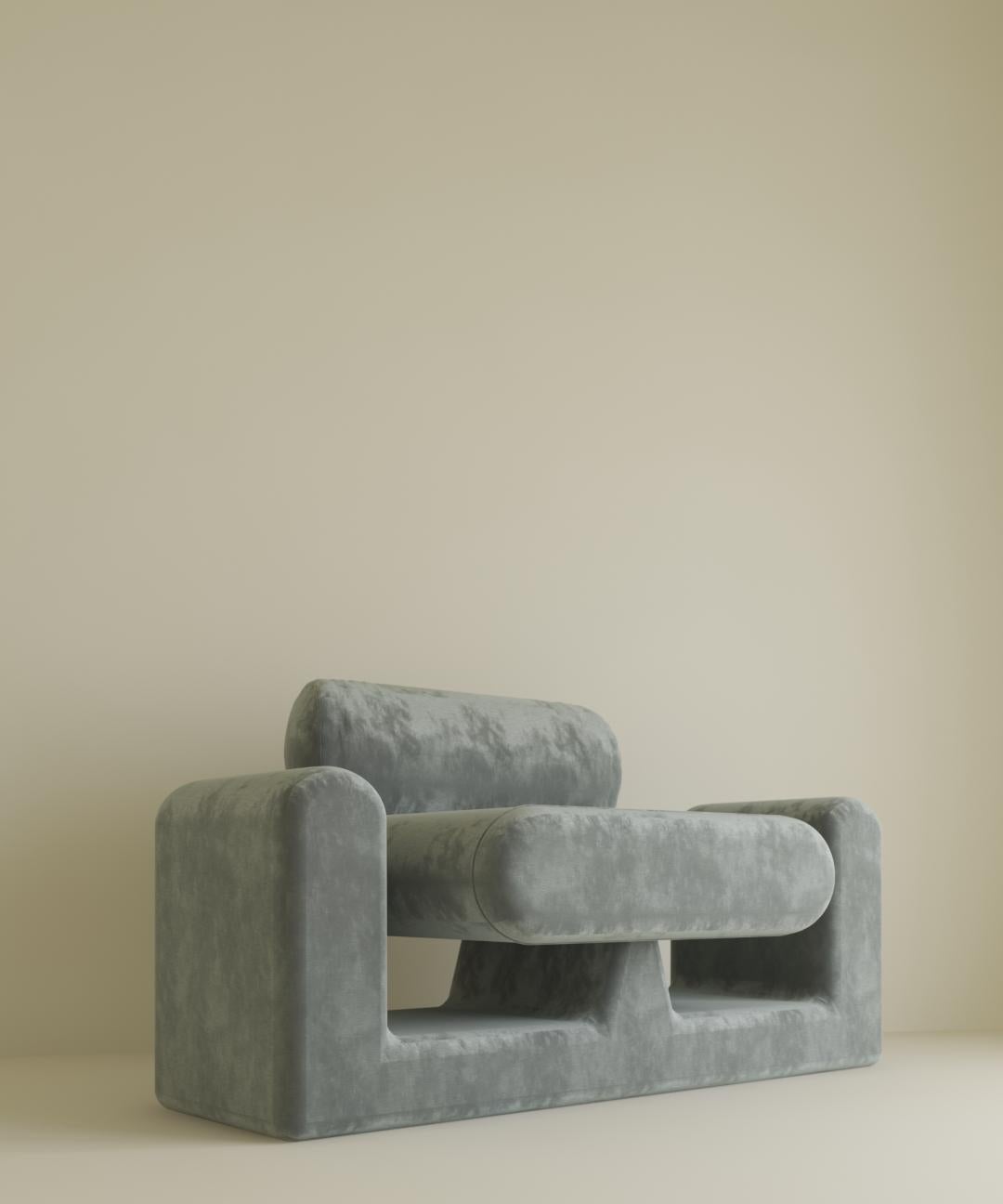 Hug grey chair by Rejo Studio
Dimensions: D 115 x W 70 x H 70 cm
Materials: Wooden structure, with Velvet or silk
Also Available in different colours.

We designed the chair to feel as if you are being embraced by your own world,
in spite of