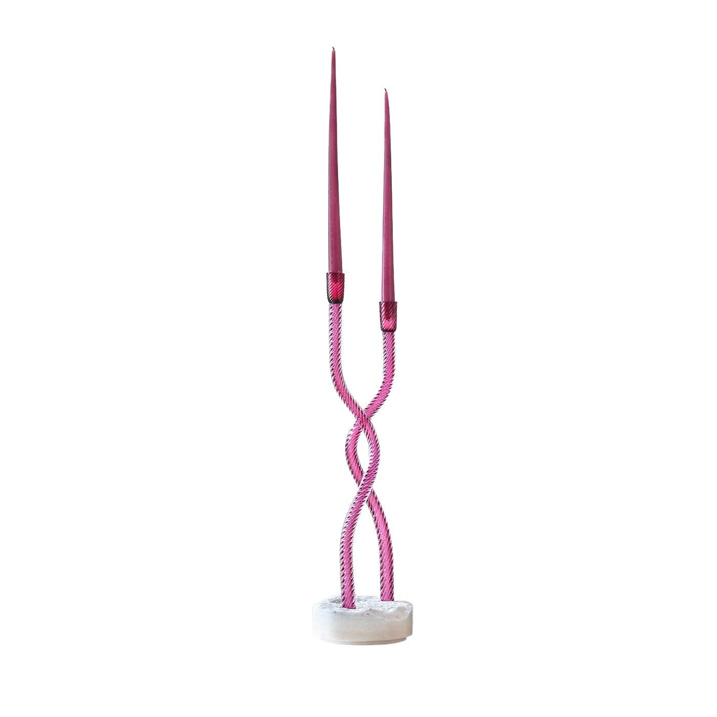 Hug of Artisans Ruby Glass Candlestick holder In New Condition For Sale In Milan, IT