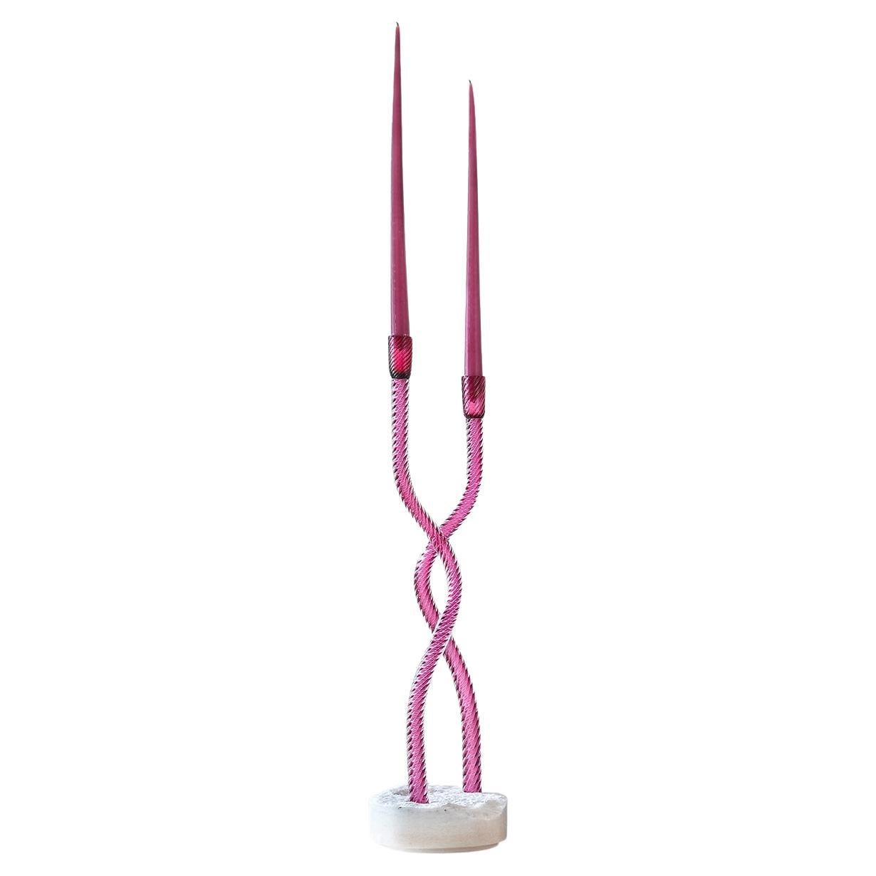 Hug of Artisans Ruby Glass Candlestick holder For Sale