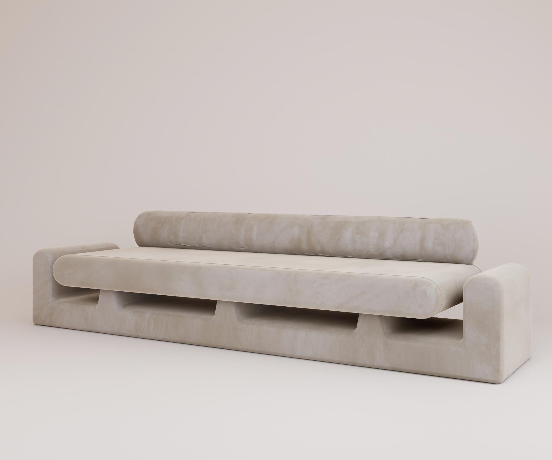 Modern Hug Sofa Upholstered, Chubby Arms by Rejo Studio For Sale