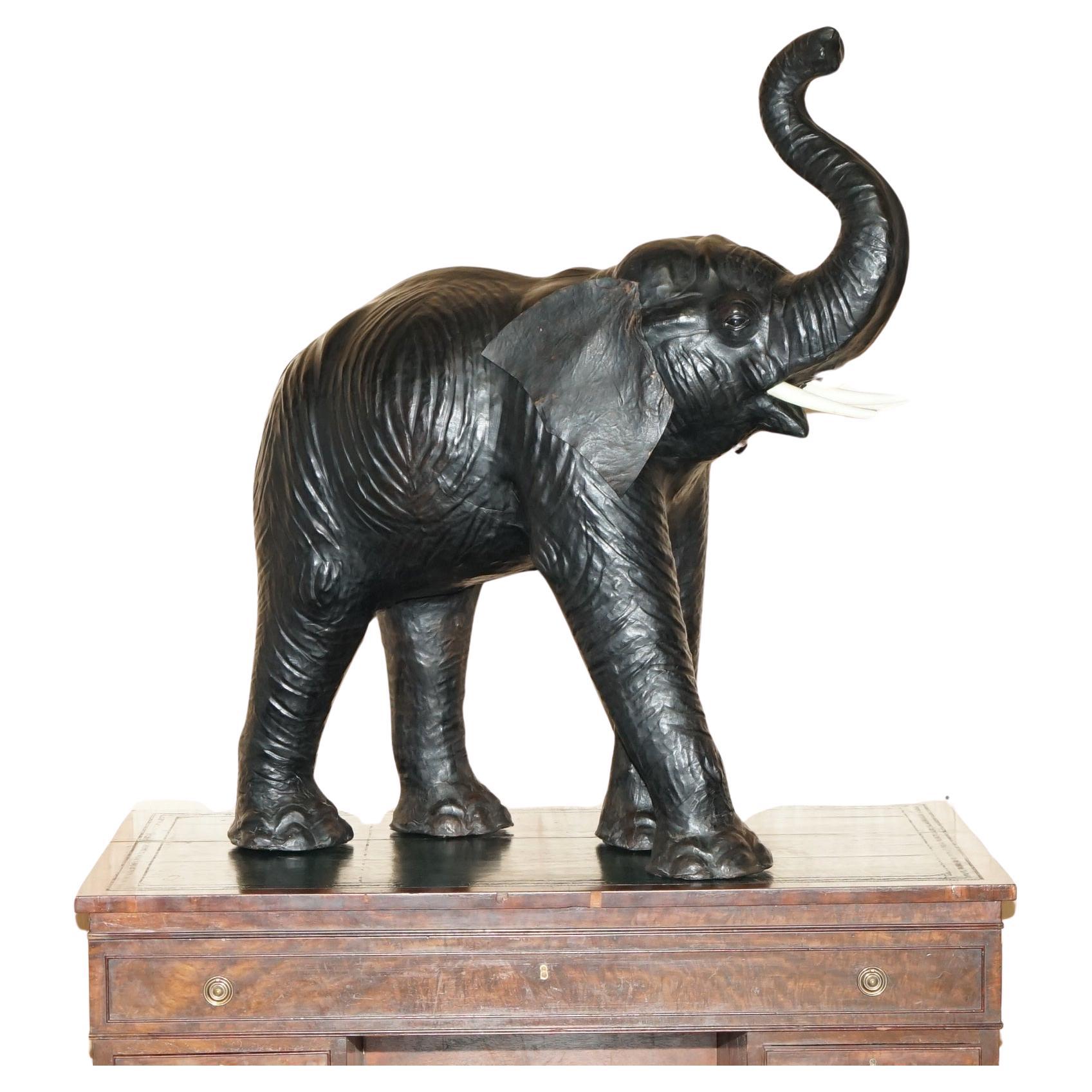 HUGE 1.07 METERS TALL LiBERTY'S LONDON OMERSA LEATHER ELEPHANT BENCH STOOL For Sale