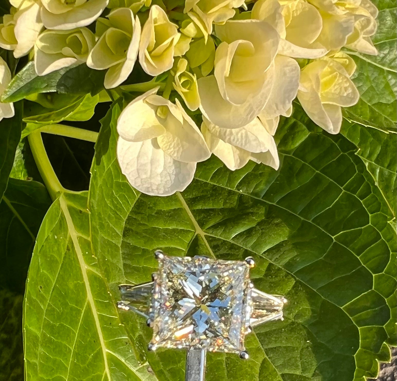 Huge 11.11 Carat Princess Diamond Ring With 2.08 Carat Diamond Side Stones 