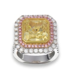 Huge 11.82ct Natural Fancy Yellow & Pink Diamond Engagement Ring 18K GIA SI2