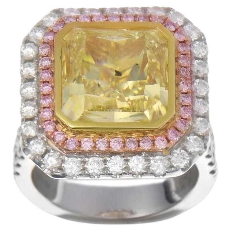 Riesiger Verlobungsring mit einem natürlichen Fancy-Gelb- und Pink Diamond von 11,82 Karat, 18 Karat, GIA SI2
