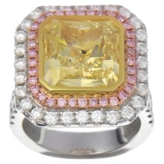 Huge 11.82ct Natural Fancy Yellow & Pink Diamond Engagement Ring 18K GIA SI2