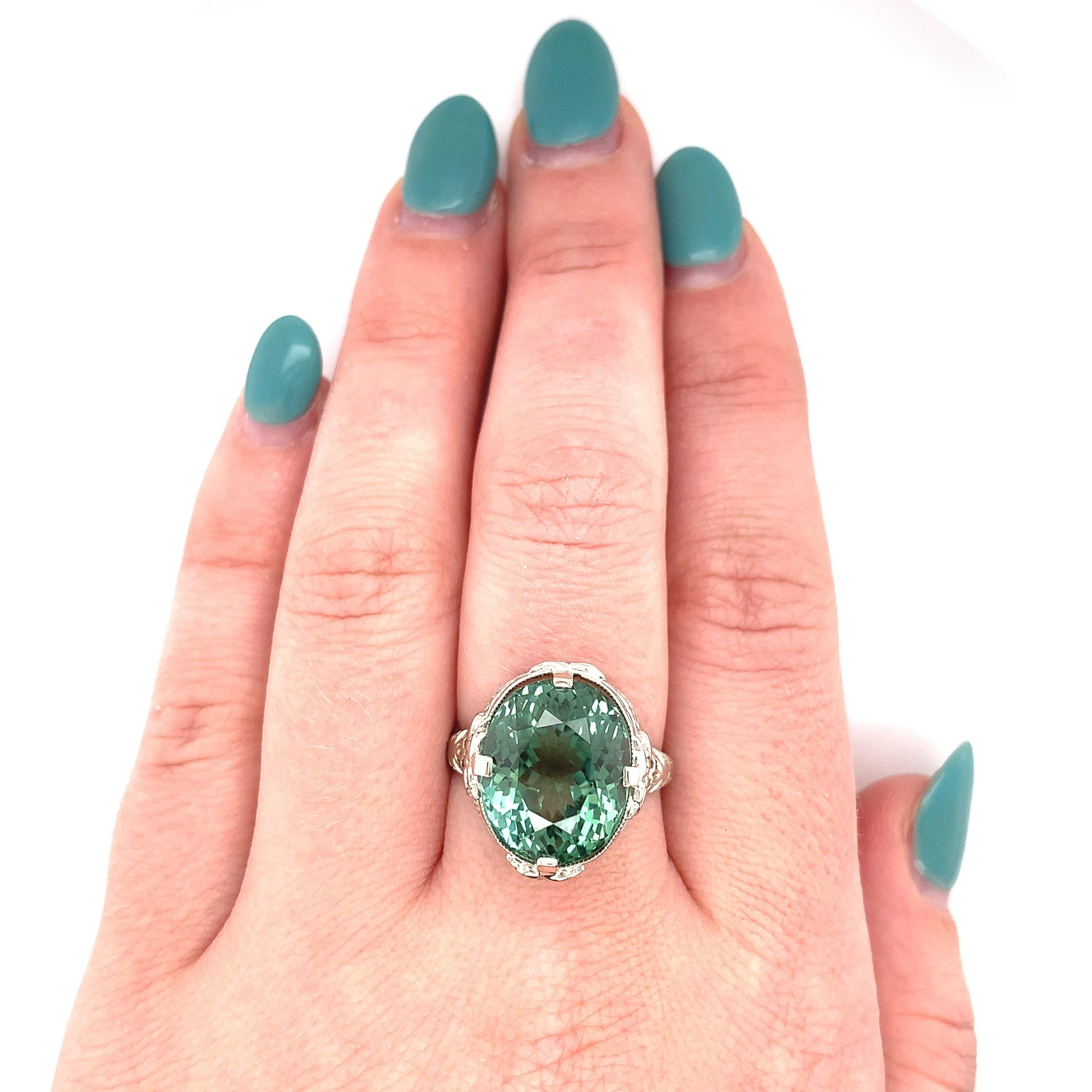 Huge 12.21ct Teal Tourmaline 14K Ring In Excellent Condition For Sale In Big Bend, WI