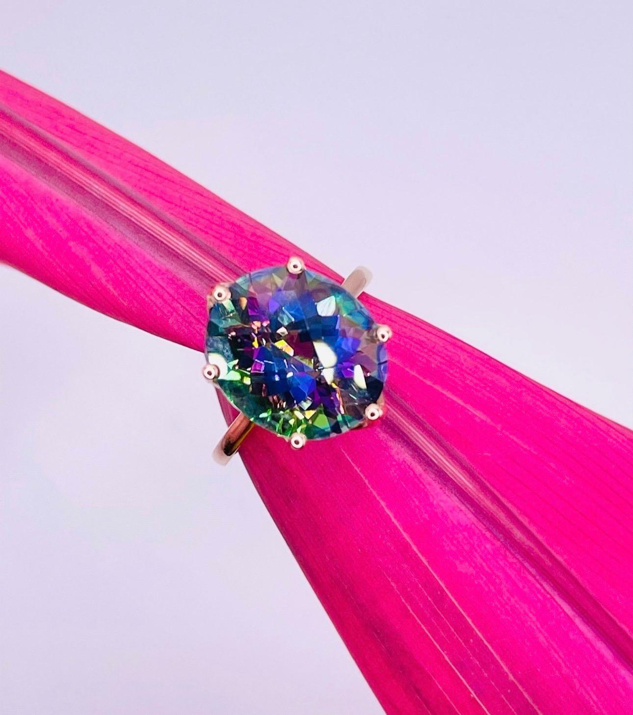 Mystic topaz with natural diamonds undergallery VS clarity F color in 18KT rose gold, such a rainbow like ring, sparkles with so many colors and such a beautiful crown design.

Certificate of authenticity comes with purchase!

ABOUT US
We are a