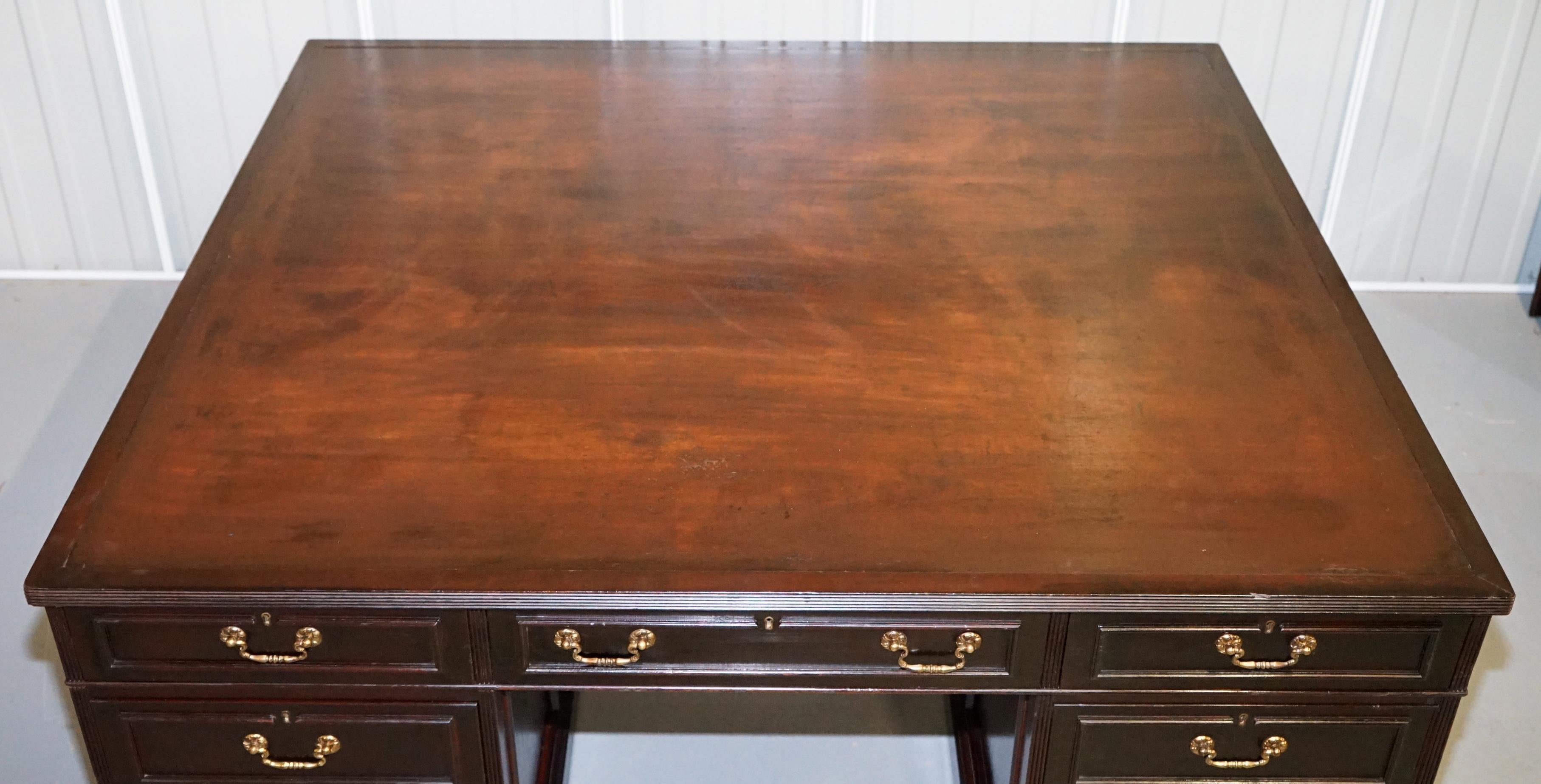 Huge 14 Drawers and 2 Bookshelves Twin Pedestal Double Sided Partner Desk 1