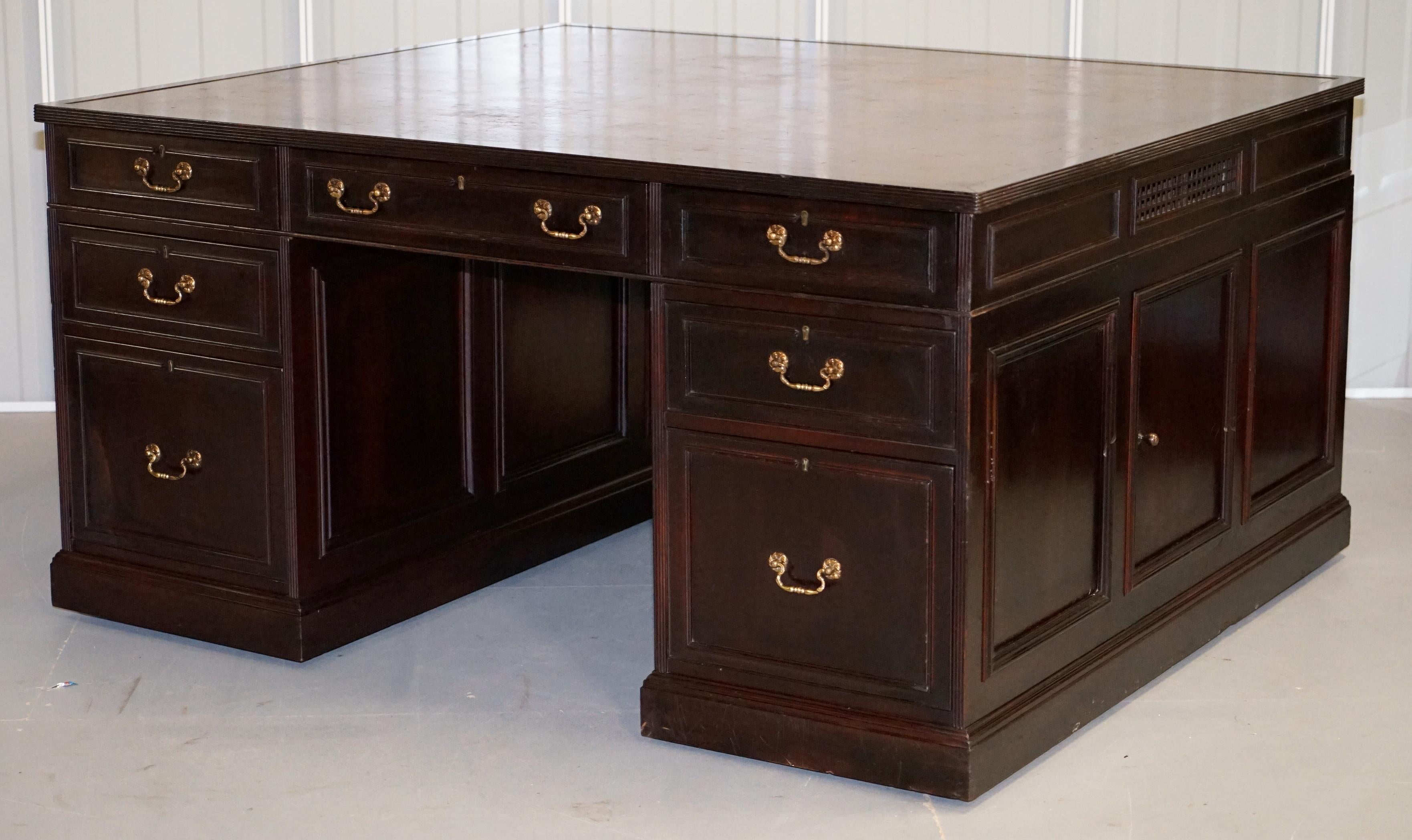 Hand-Crafted Huge 14 Drawers and 2 Bookshelves Twin Pedestal Double Sided Partner Desk