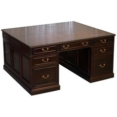 Huge 14 Drawers and 2 Bookshelves Twin Pedestal Double Sided Partner Desk