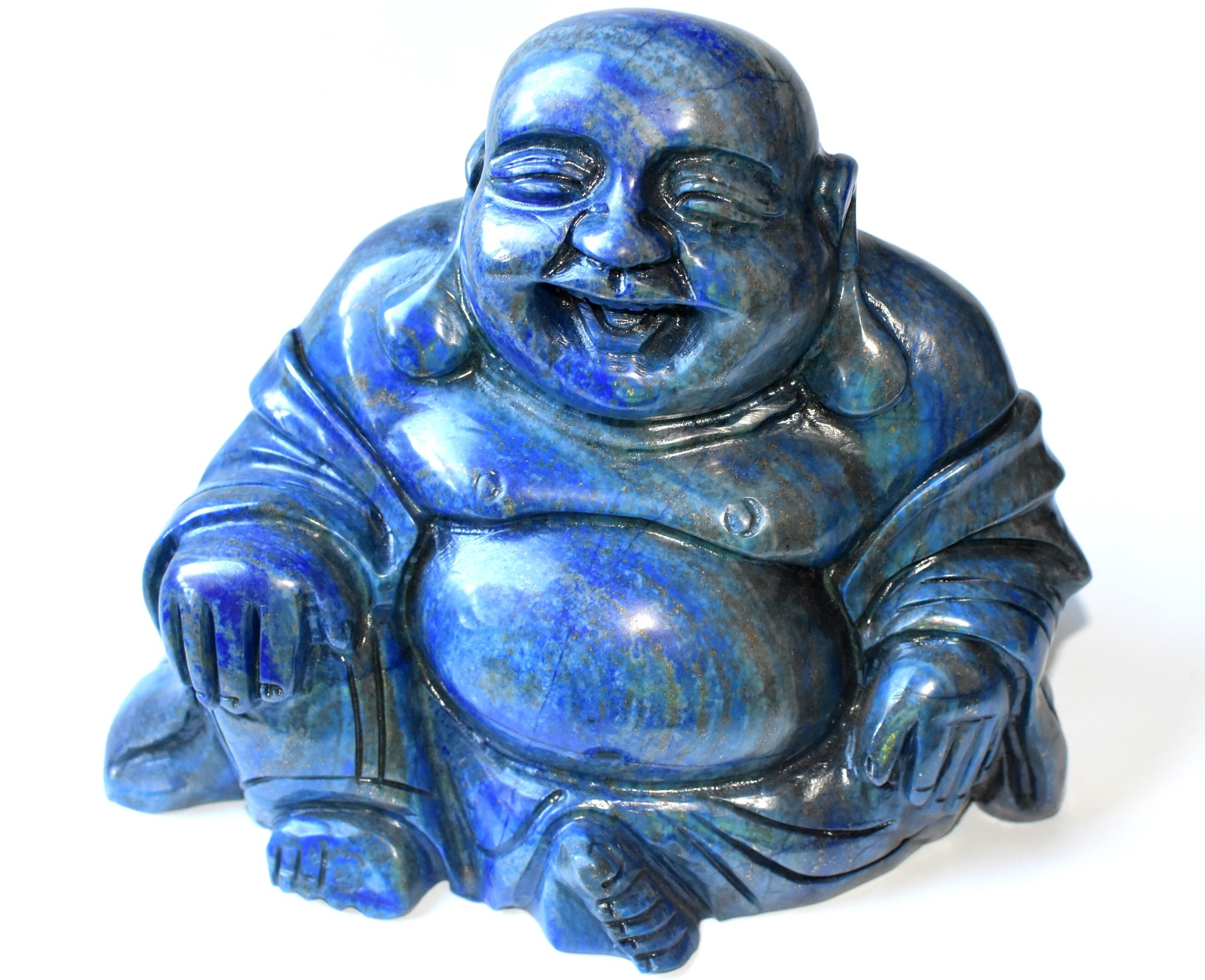 Riesige 14::4 Pfund natürlichen Lapislazuli glücklich Buddha-Statue (Handgeschnitzt)