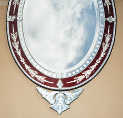 HUGE 147CM TALL ANTIQUE ITALIAN VENETiAN CRANBERRY CUT GLASS OVAL WALL MIRROR