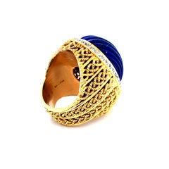 Huge 14 Karat Yellow Gold Diamond and Lapis Lazuli Vintage Ring