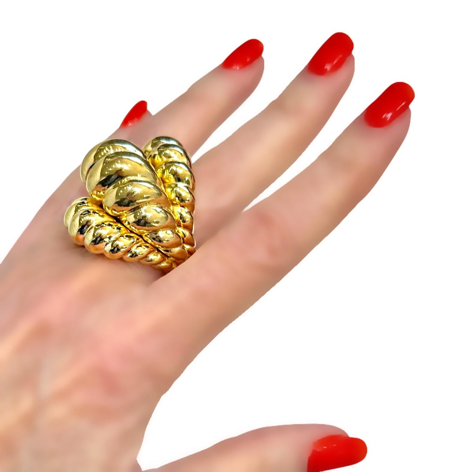 Enorme anello a cupola in oro giallo 14K con finitura lucida, a forma di corda ritorta in vendita 11