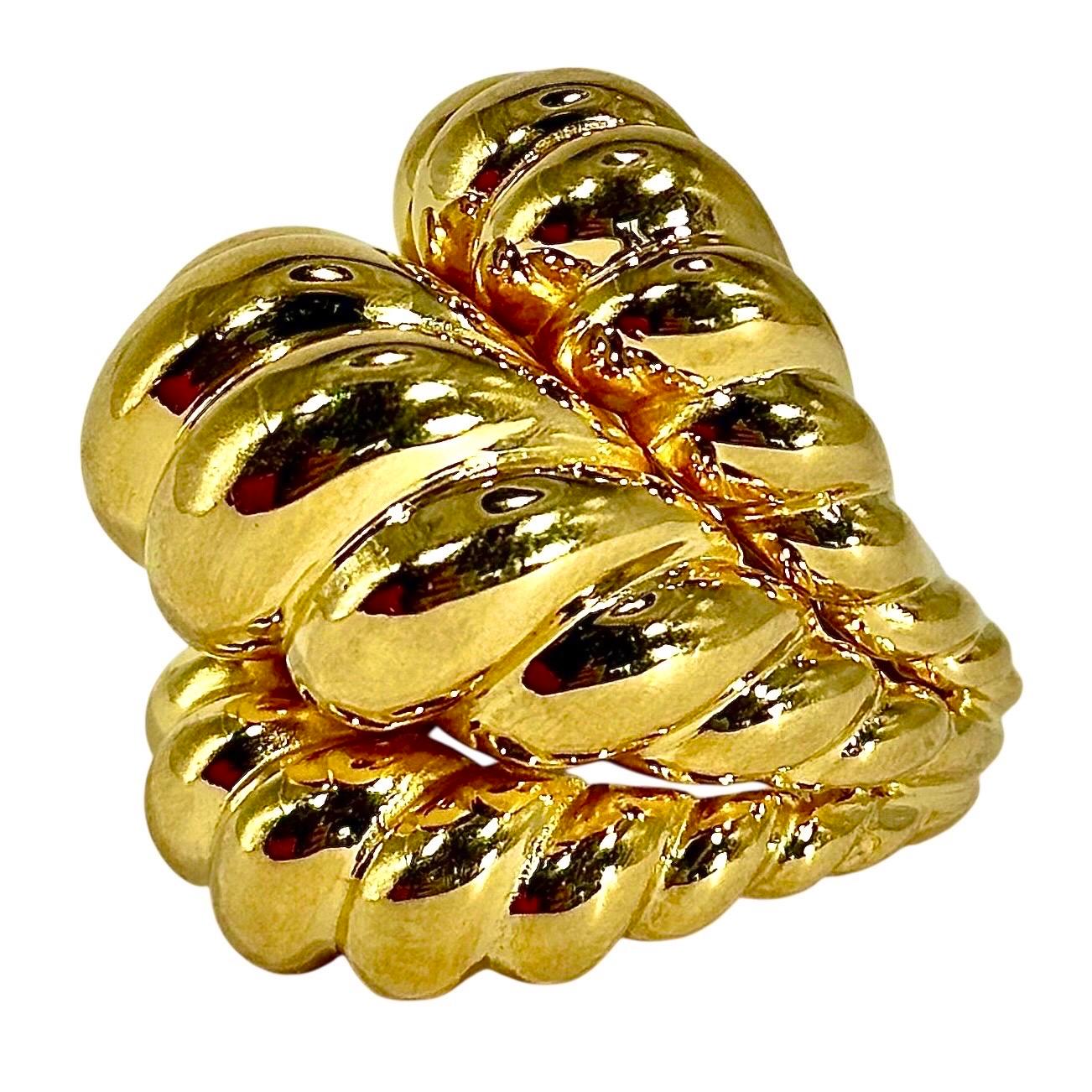 Moderno Enorme anello a cupola in oro giallo 14K con finitura lucida, a forma di corda ritorta in vendita