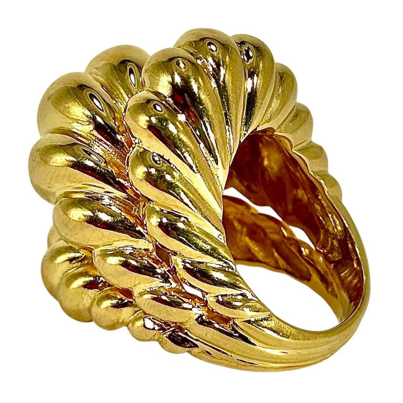da uomo o donna Enorme anello a cupola in oro giallo 14K con finitura lucida, a forma di corda ritorta in vendita
