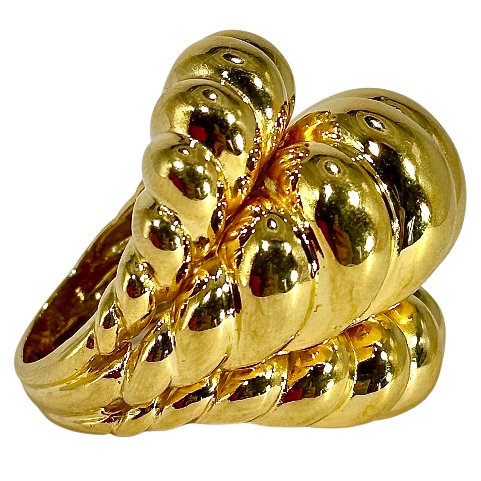 Enorme anello a cupola in oro giallo 14K con finitura lucida, a forma di corda ritorta in vendita 3