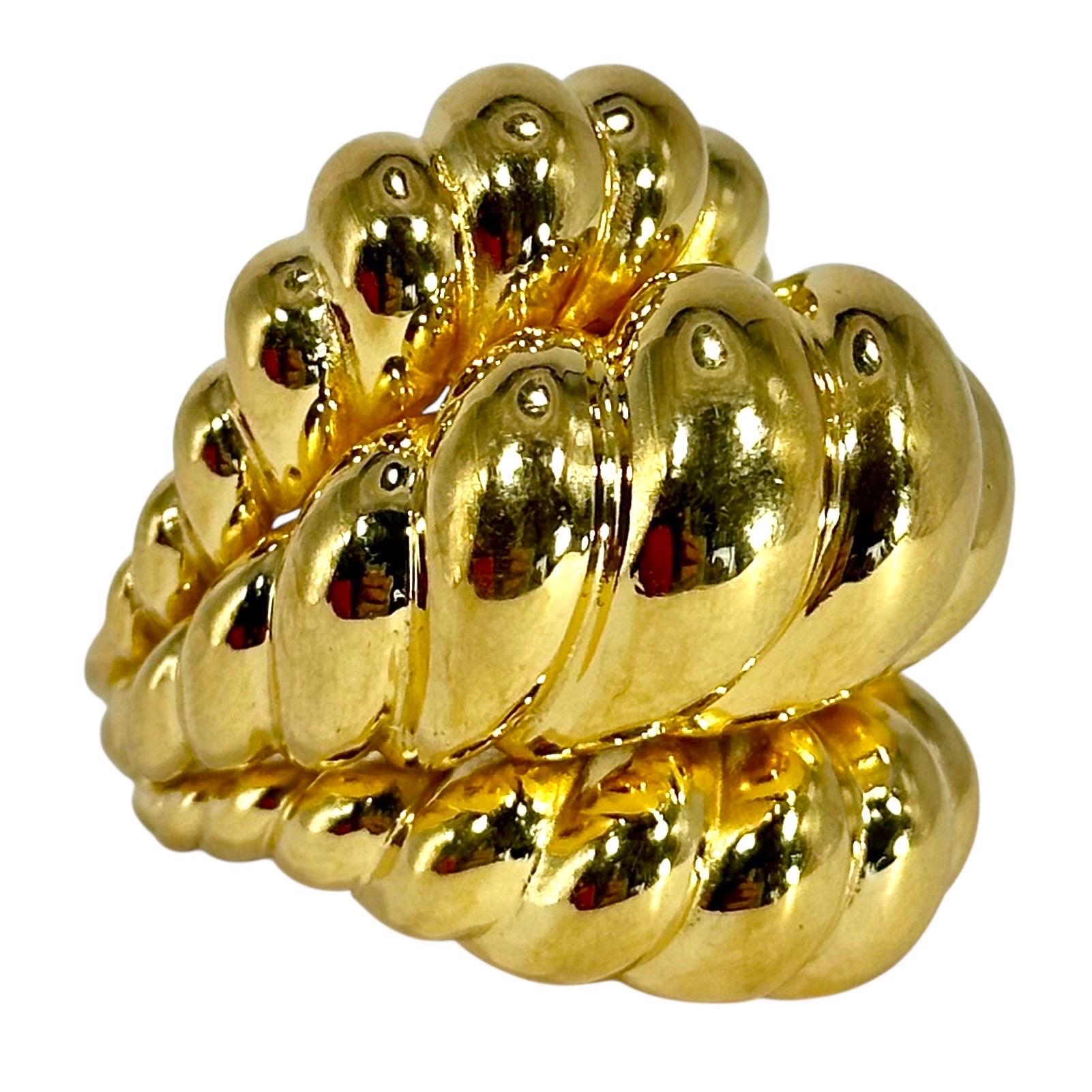Enorme anello a cupola in oro giallo 14K con finitura lucida, a forma di corda ritorta in vendita 4