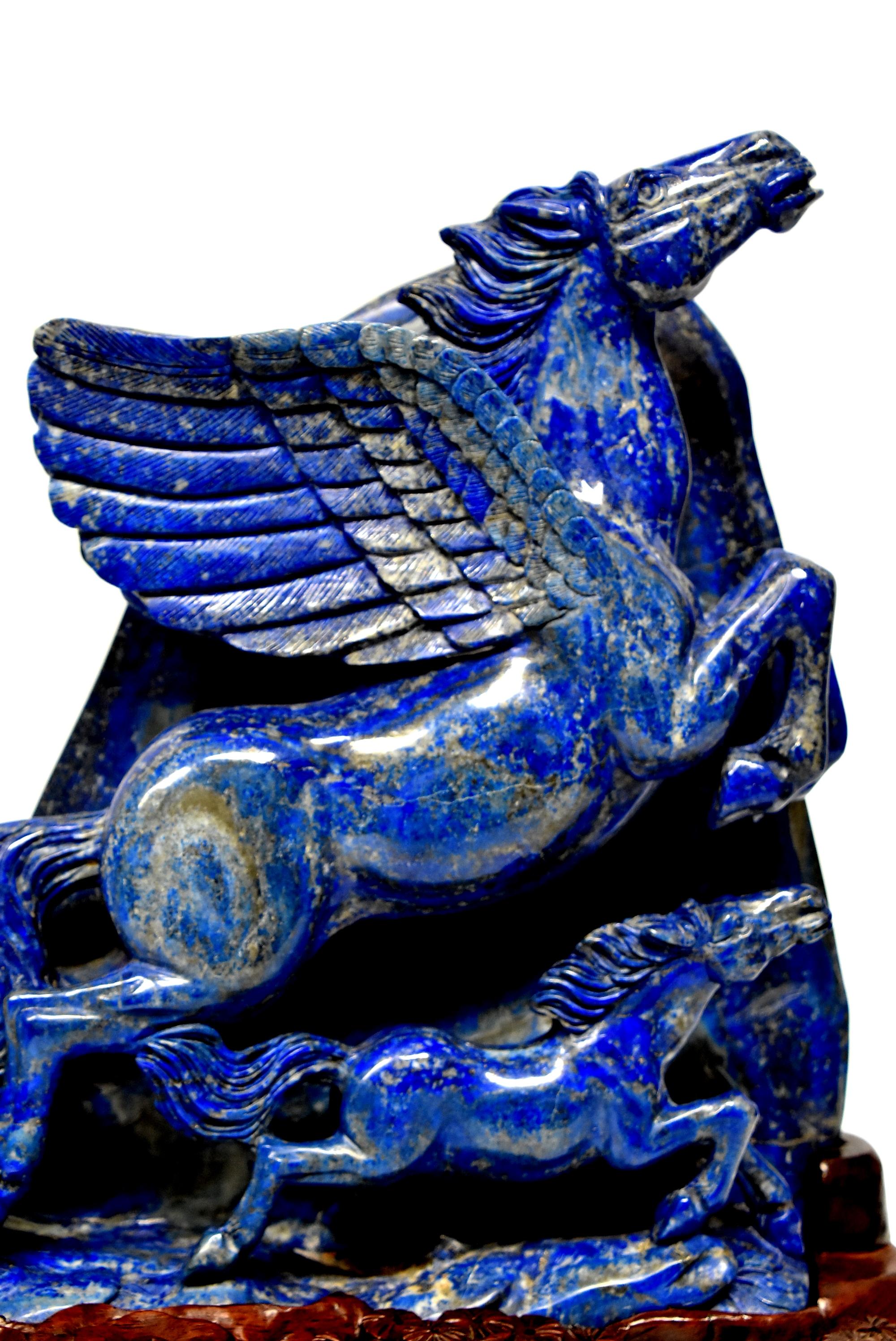 Huge 15 lb Natural Lapis Lazuli Horse Statue, Pegasus Sculpture 8