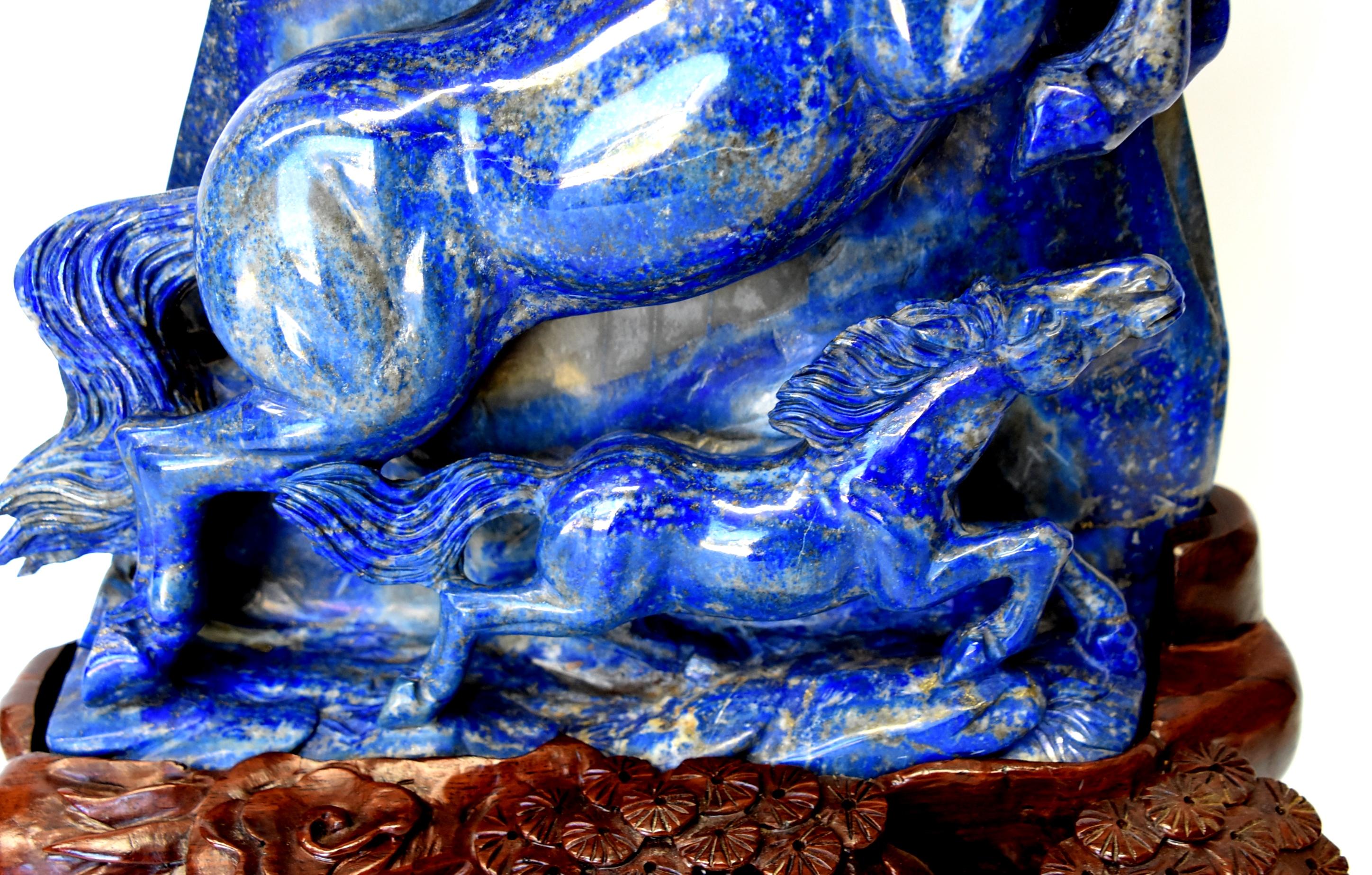 Hand-Carved Huge 15 lb Natural Lapis Lazuli Horse Statue, Pegasus Sculpture
