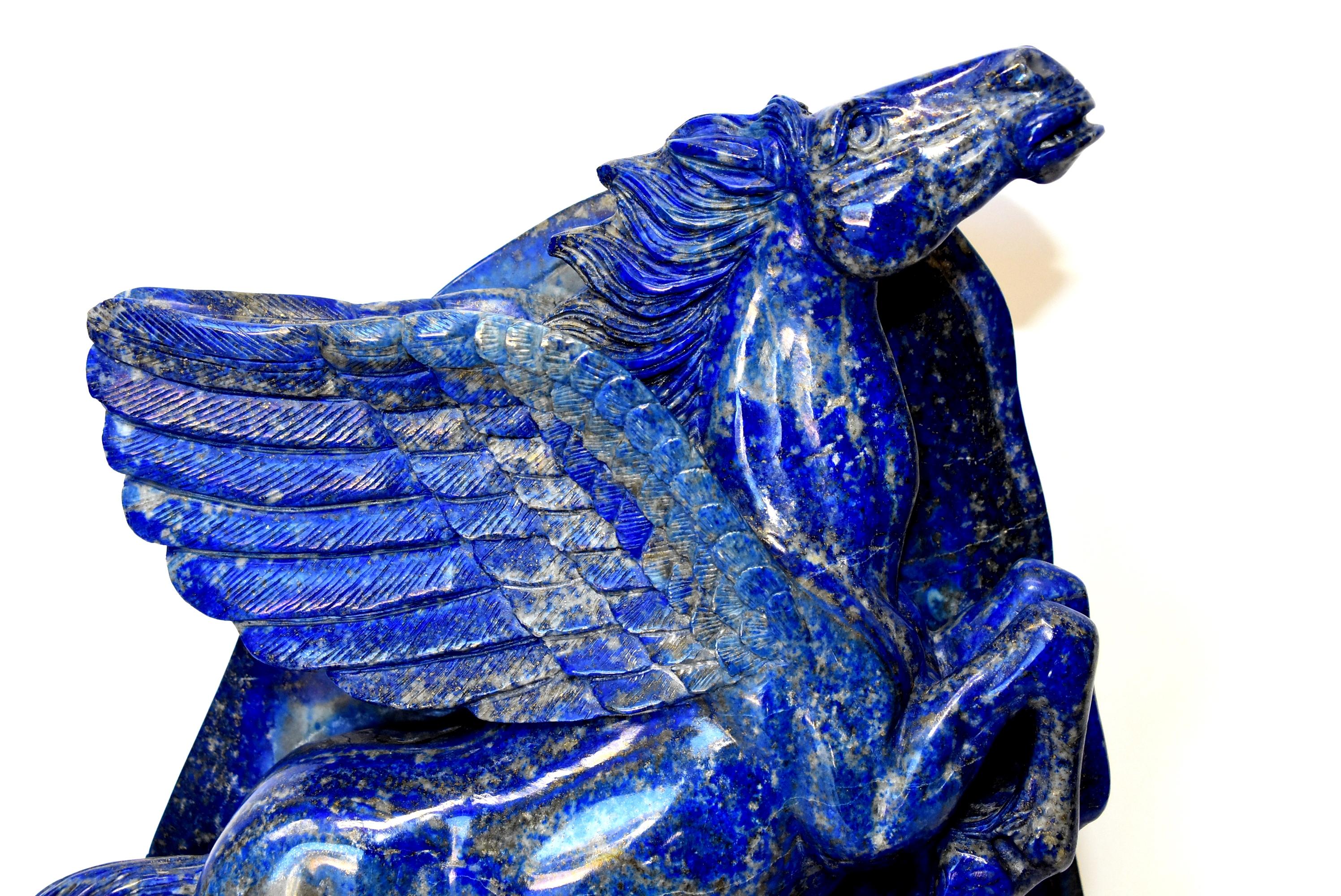Huge 15 lb Natural Lapis Lazuli Horse Statue, Pegasus Sculpture In Excellent Condition In Somis, CA